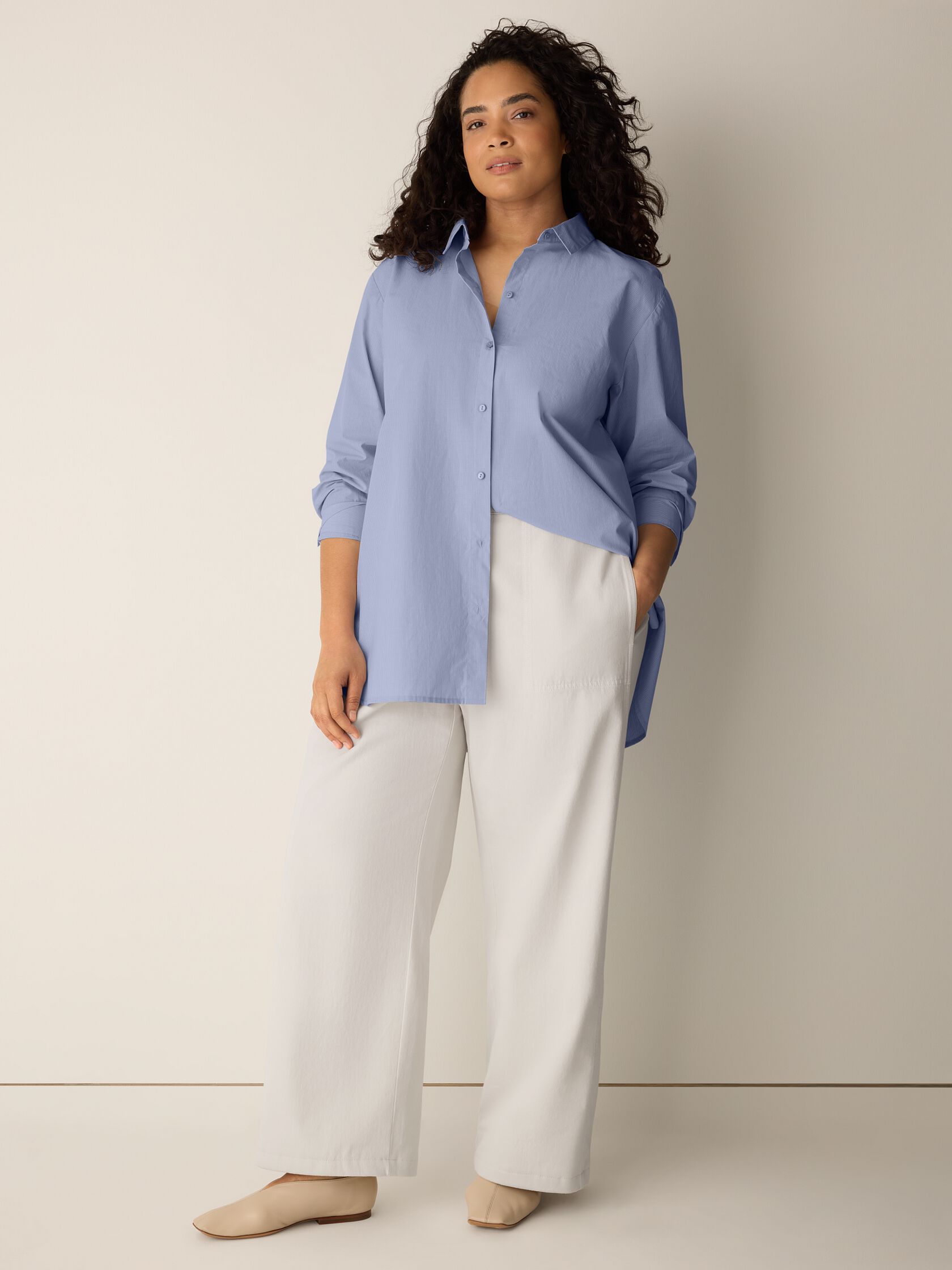Striped Organic Cotton Poplin Classic Collar Shirt