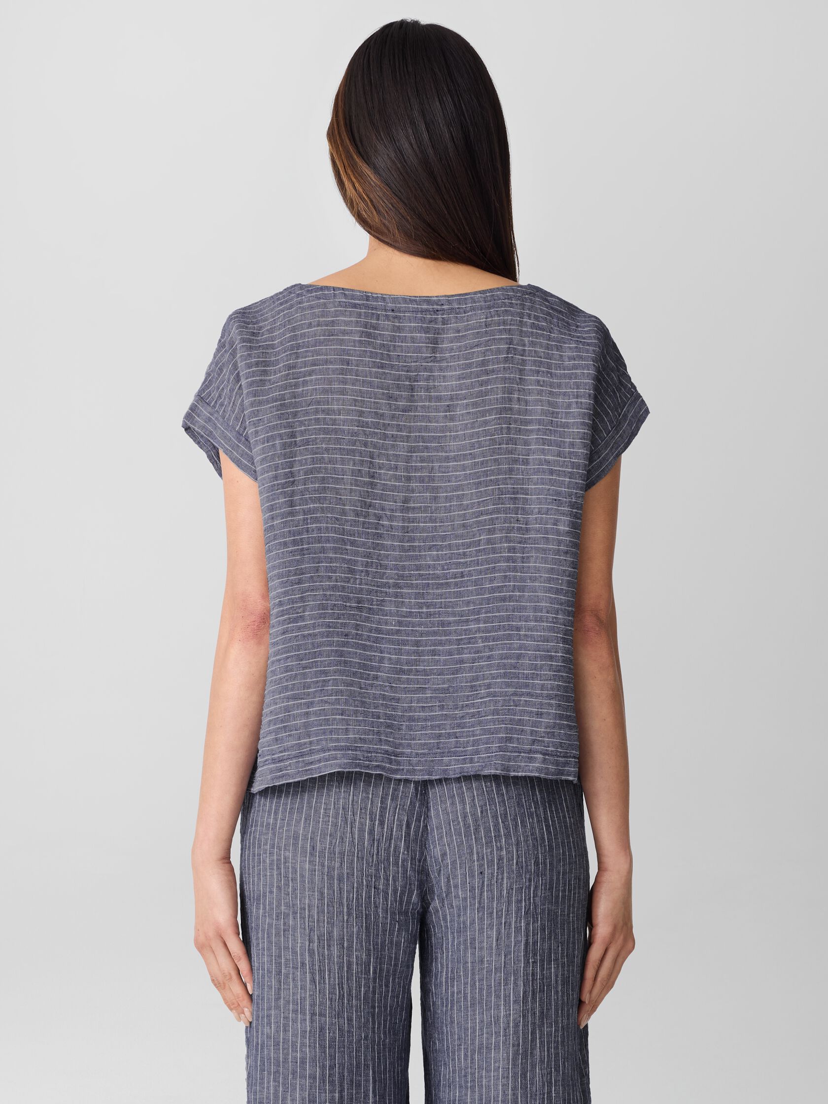 Puckered Organic Linen Ballet Neck Top