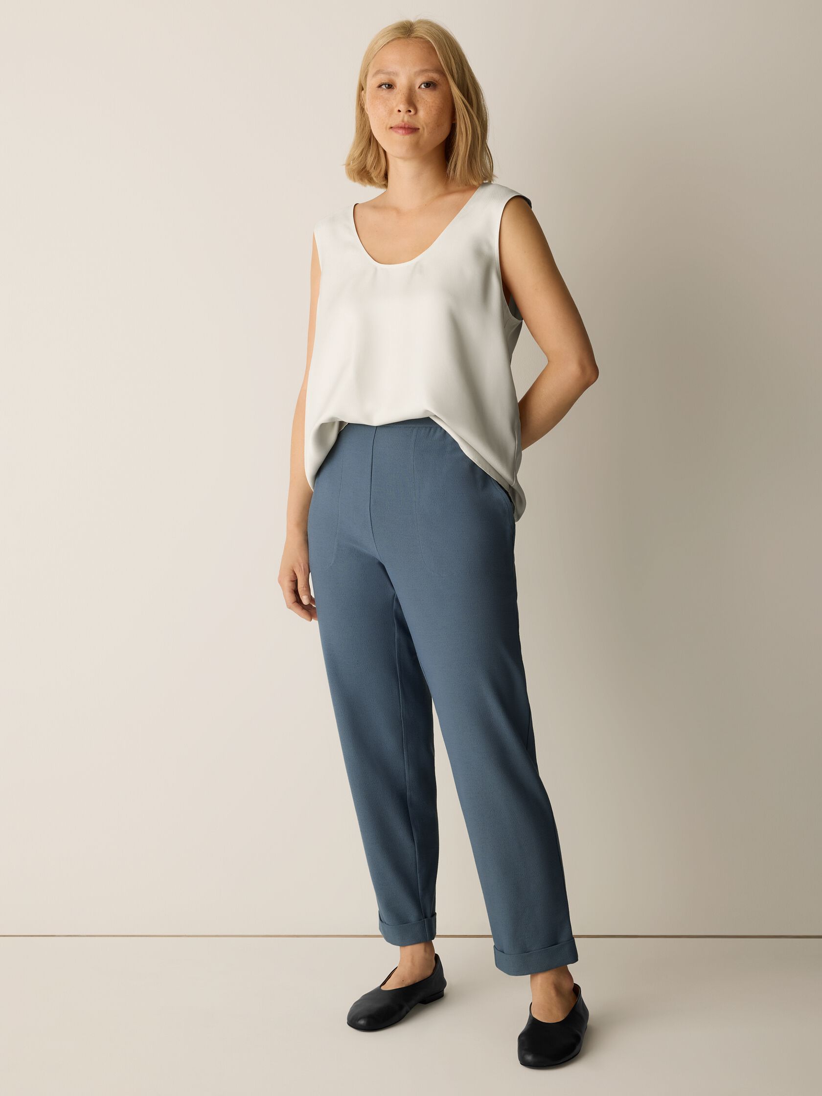 Washable Stretch Crepe Cuffed Pant