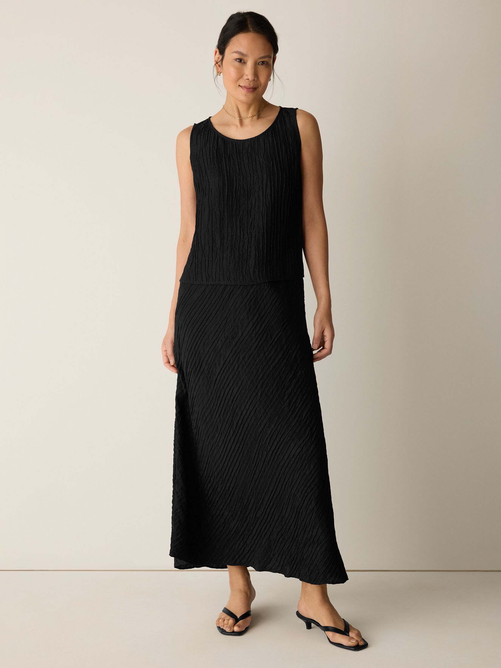 Textured Silk Jacquard Ballet Neck Tank