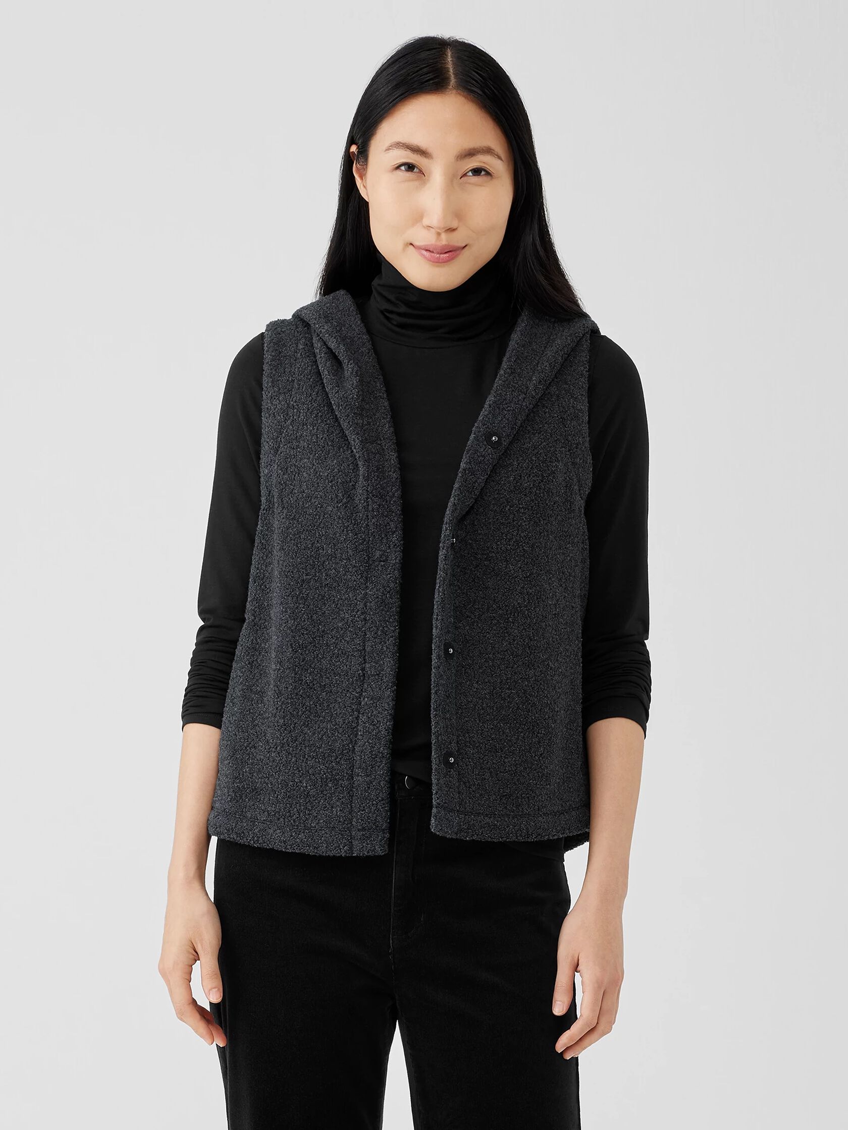 Boucle Wool Knit Hooded Vest