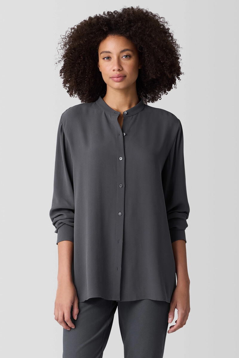 Silk Georgette Crepe Band Collar Shirt Silk Georgette Crepe Band Collar Shirt