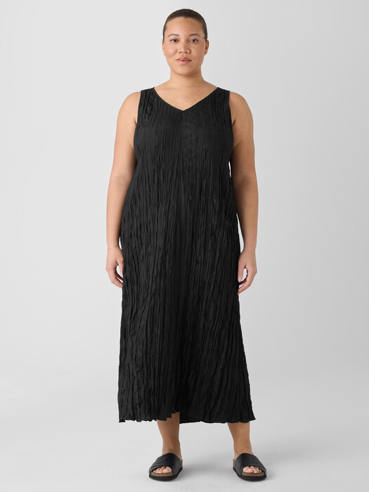Crushed Silk V-Neck Dress