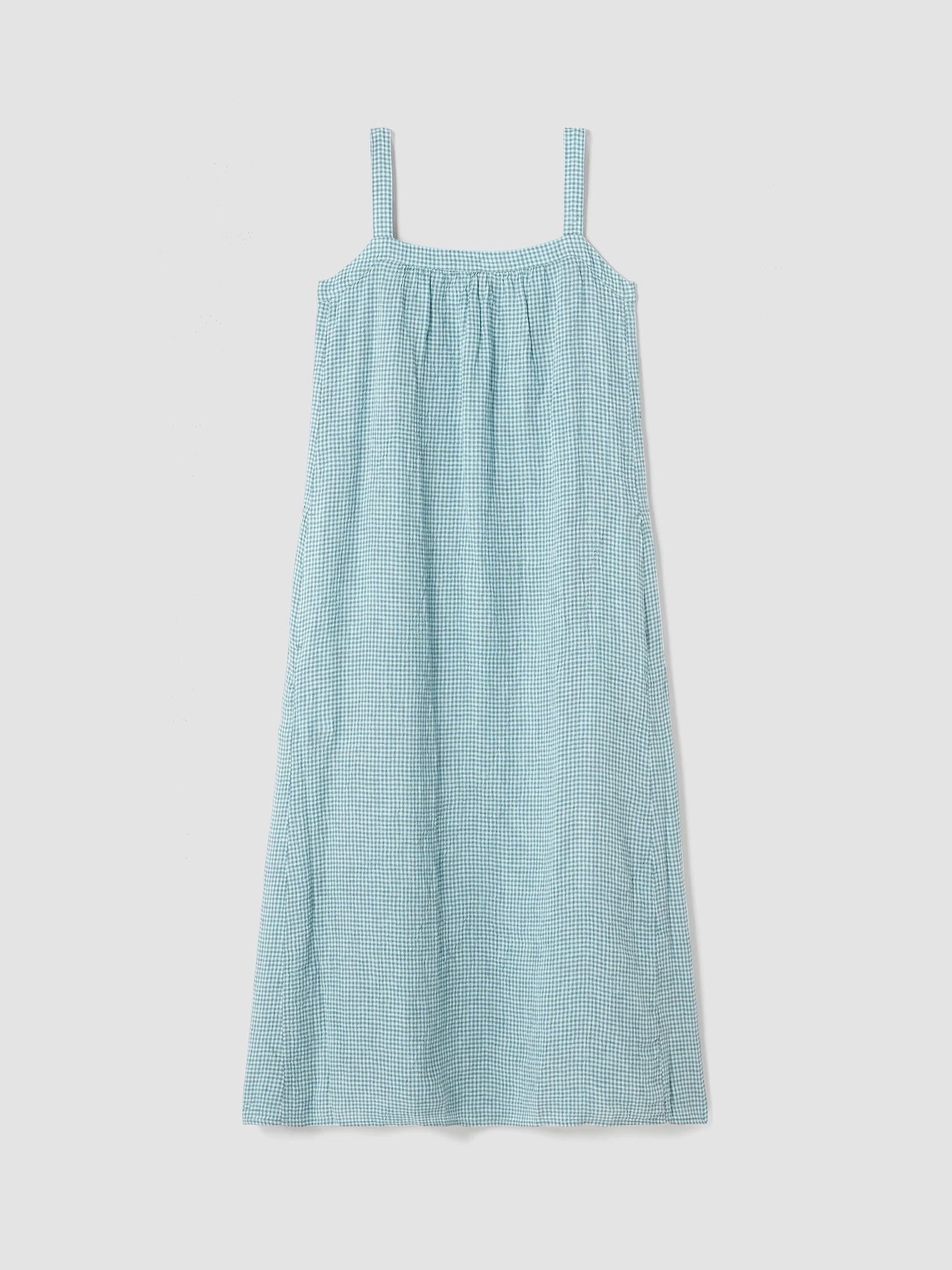 Puckered Organic Linen Square Neck Dress