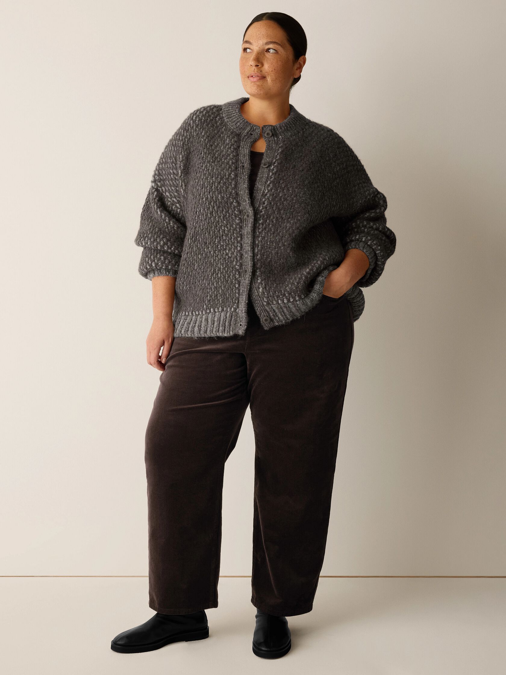 Brushed Alpaca Wool Blend High Collar Cardigan