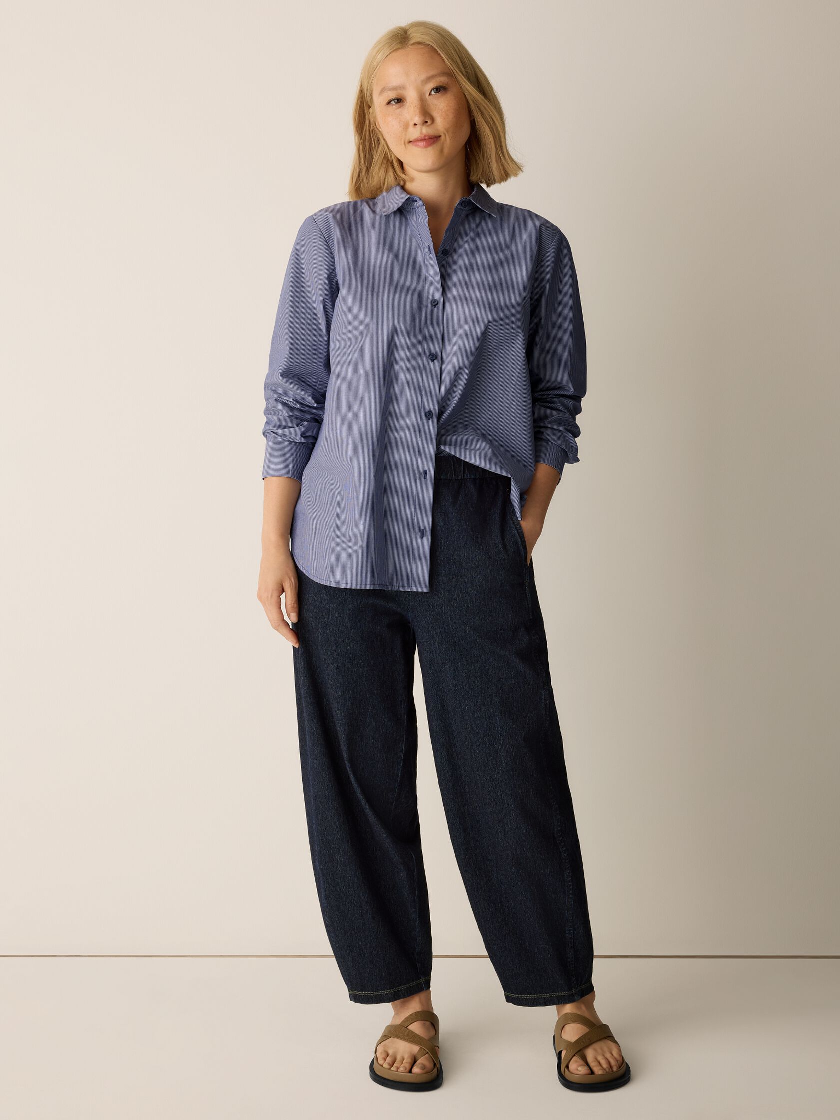 Cotton Indigo Knit Denim Lantern Pant