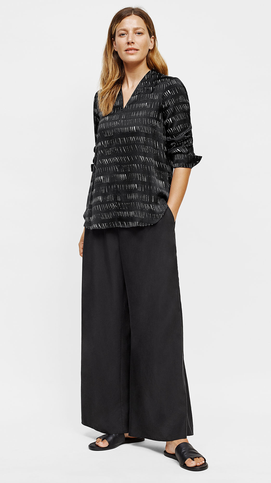 Silk Organic Cotton Dash V-Neck Shirt