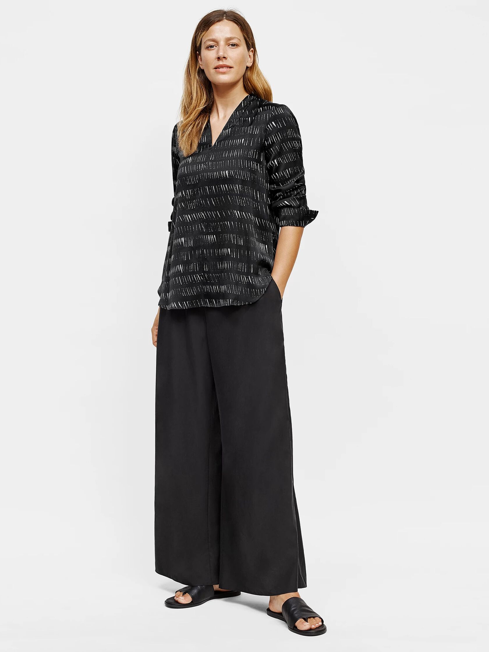 Silk Organic Cotton Dash V-Neck Shirt