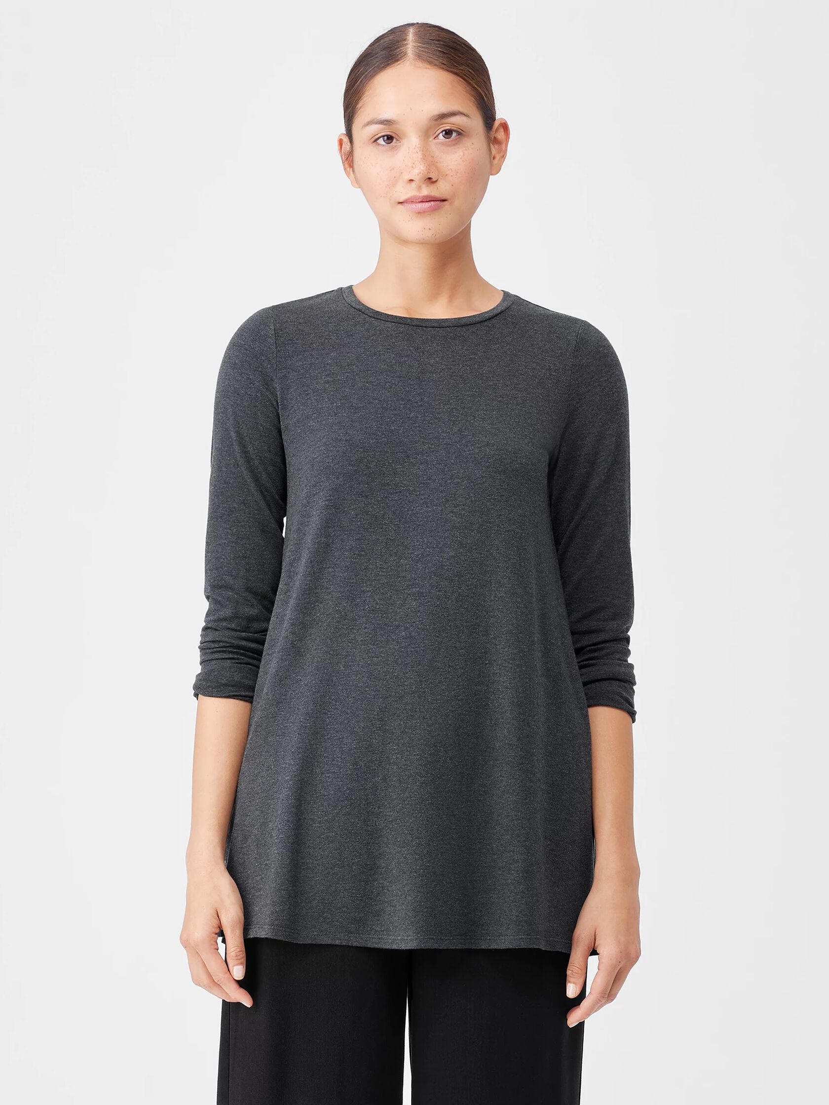 Fine Jersey Crew Neck Long Top | EILEEN FISHER