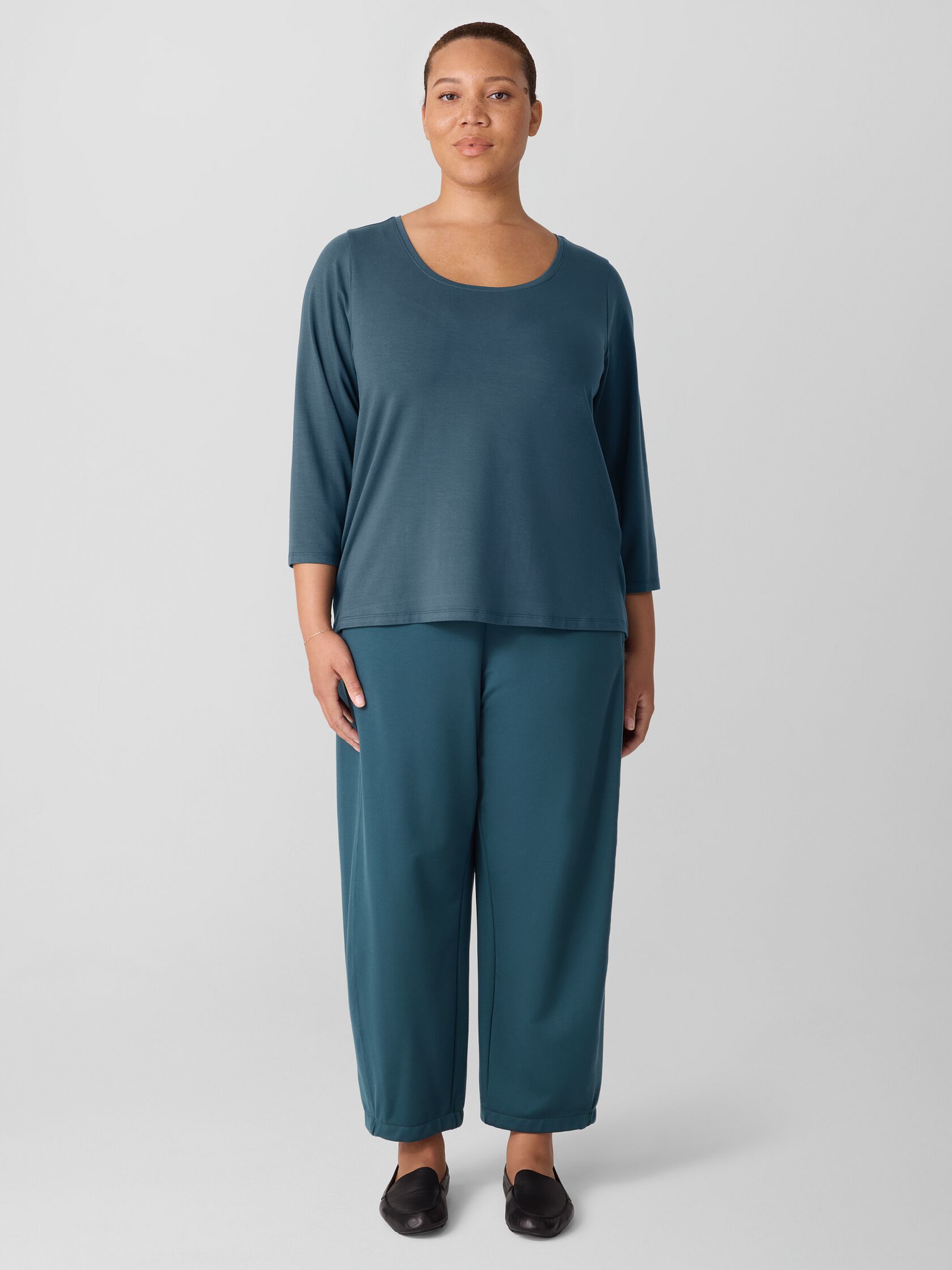 Stretch Jersey Knit Scoop Neck Top