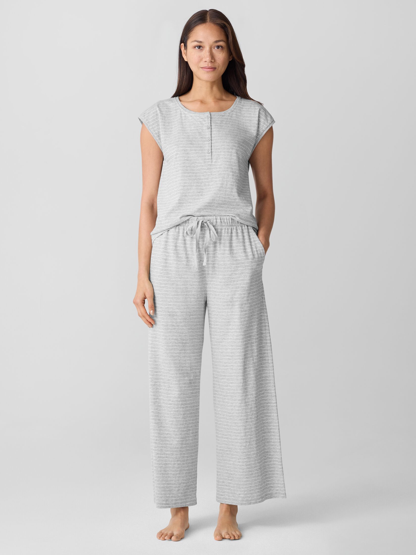 Striped Organic Cotton Jersey Wide-Leg Sleep Pant