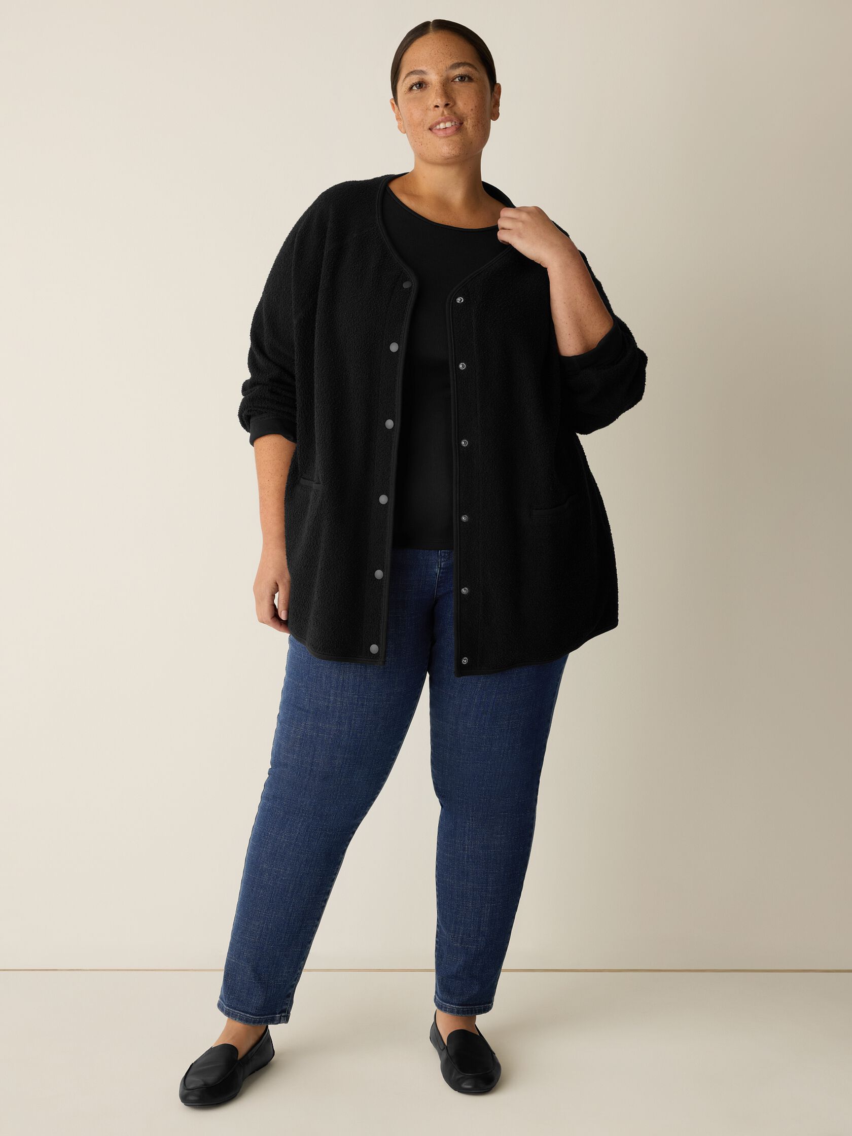 Organic Cotton Stretch Boucle V-Neck Jacket