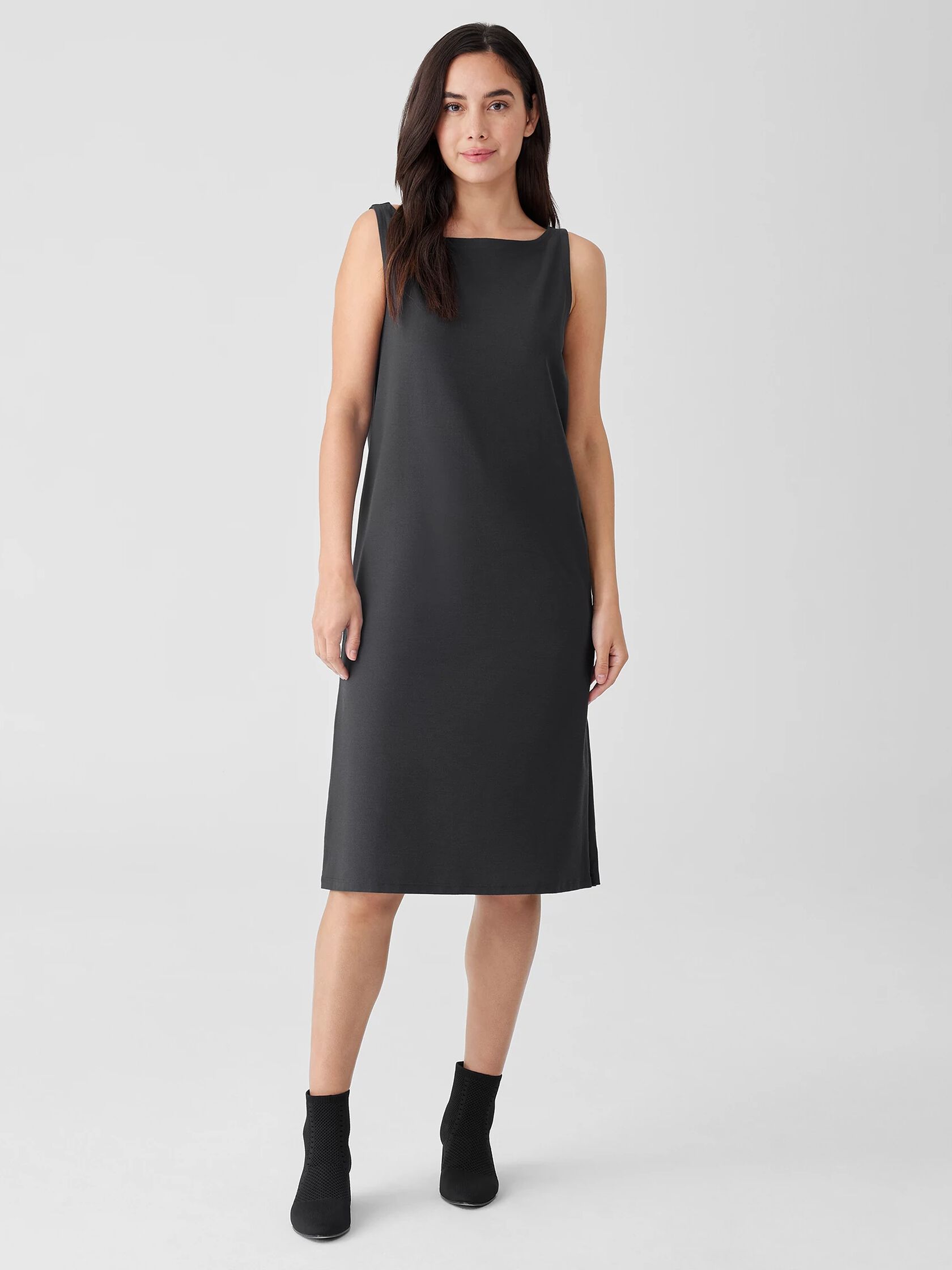 Washable Stretch Crepe Bateau Neck Dress