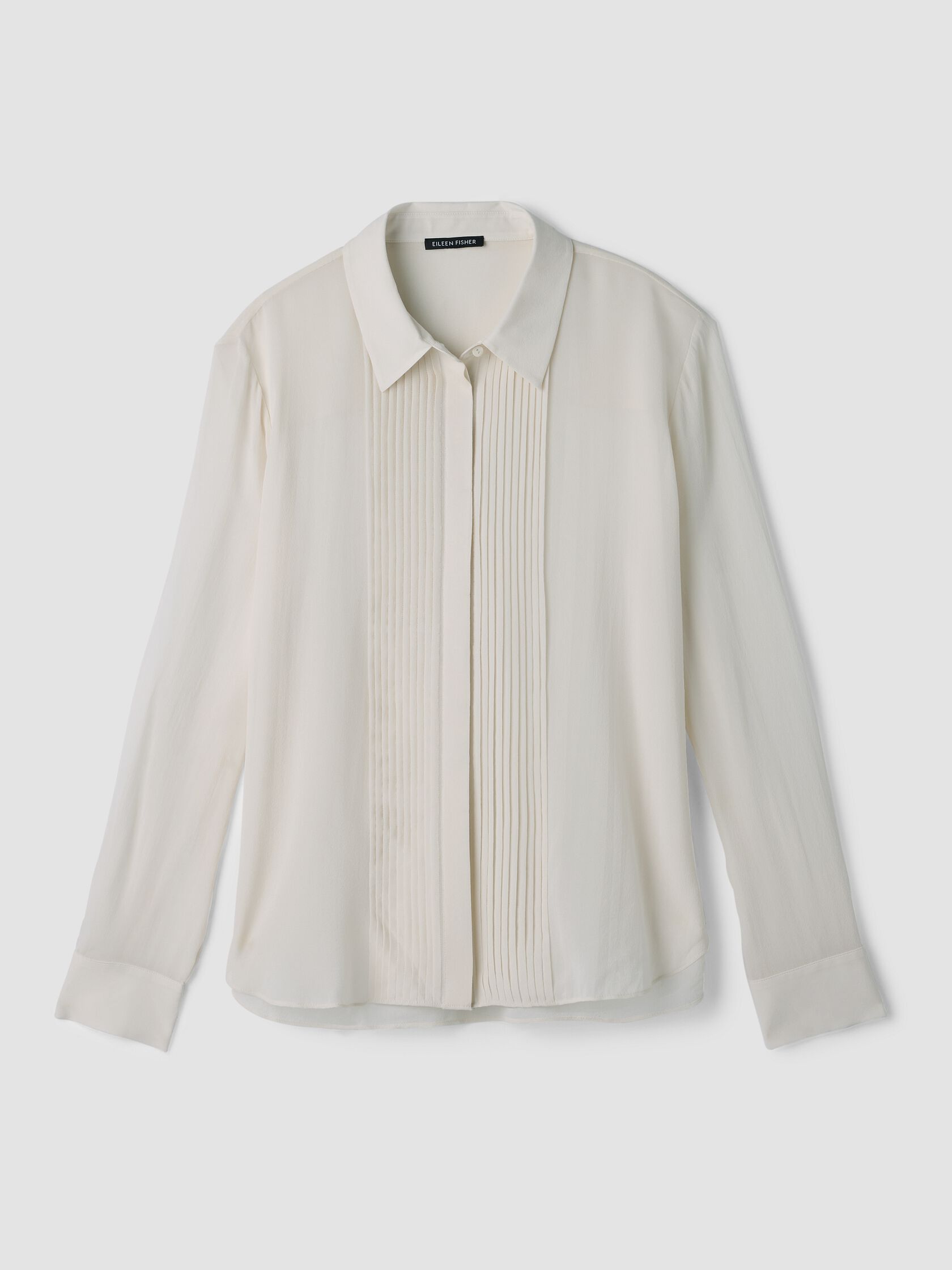 Sheer Silk Georgette Classic Collar Pintuck Shirt