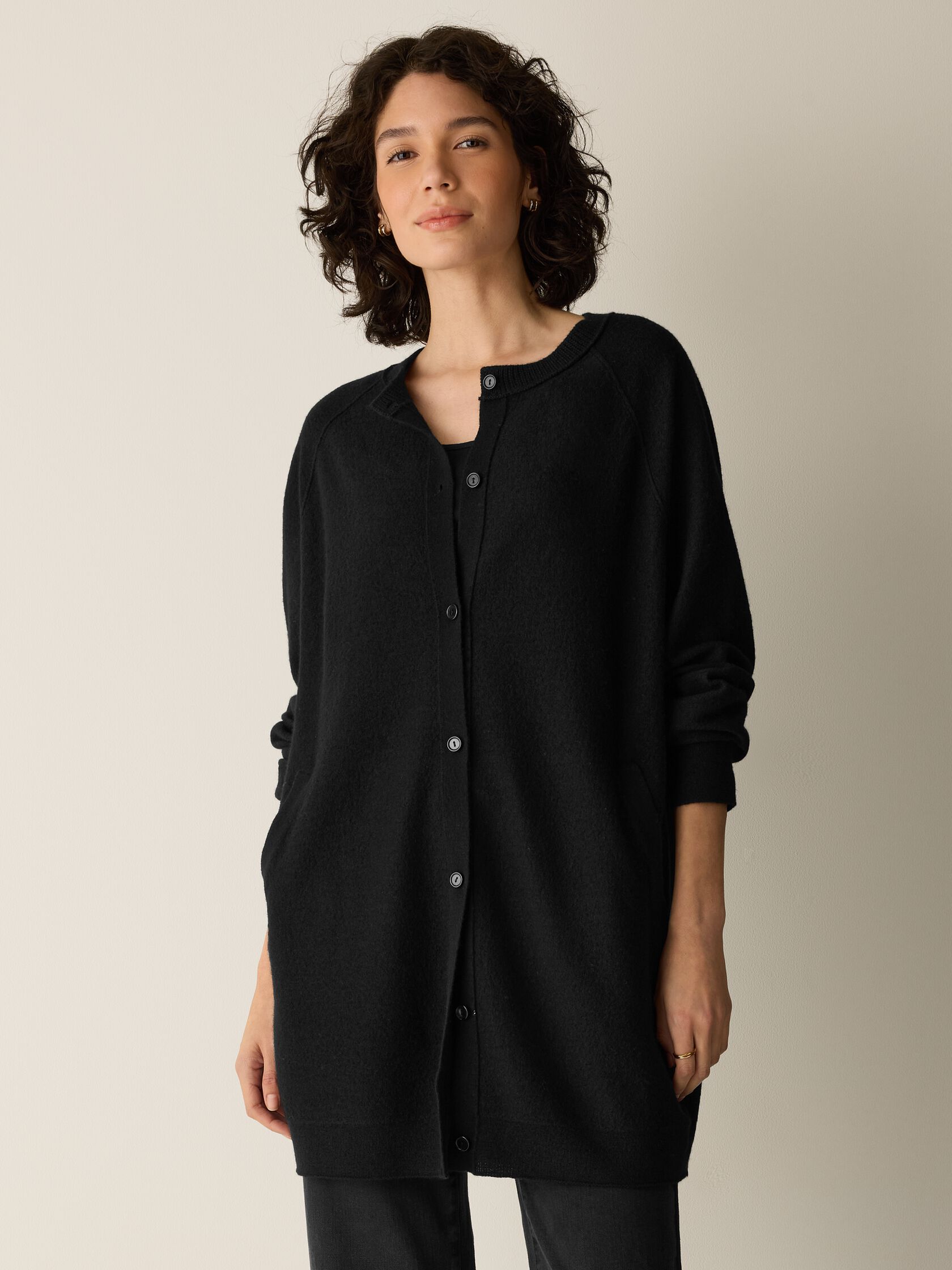 Fine Felted Wool Long Cardigan in Regenerative Wool