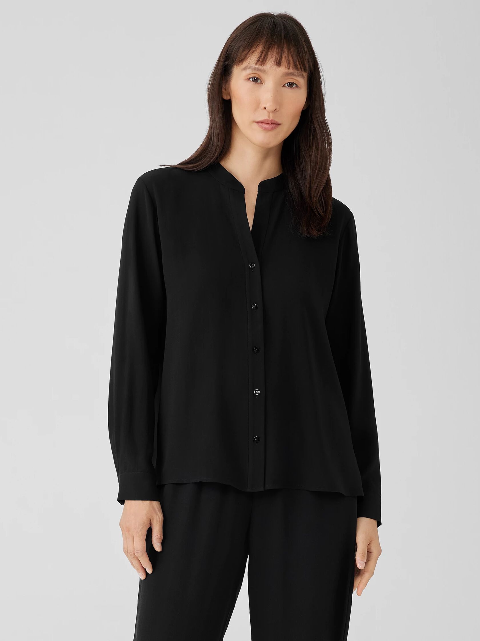 Silk Georgette Crepe Shirred-Back Shirt