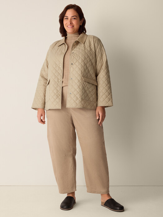 Eggshell Recycled Nylon Quilted Classic Collar Jacket