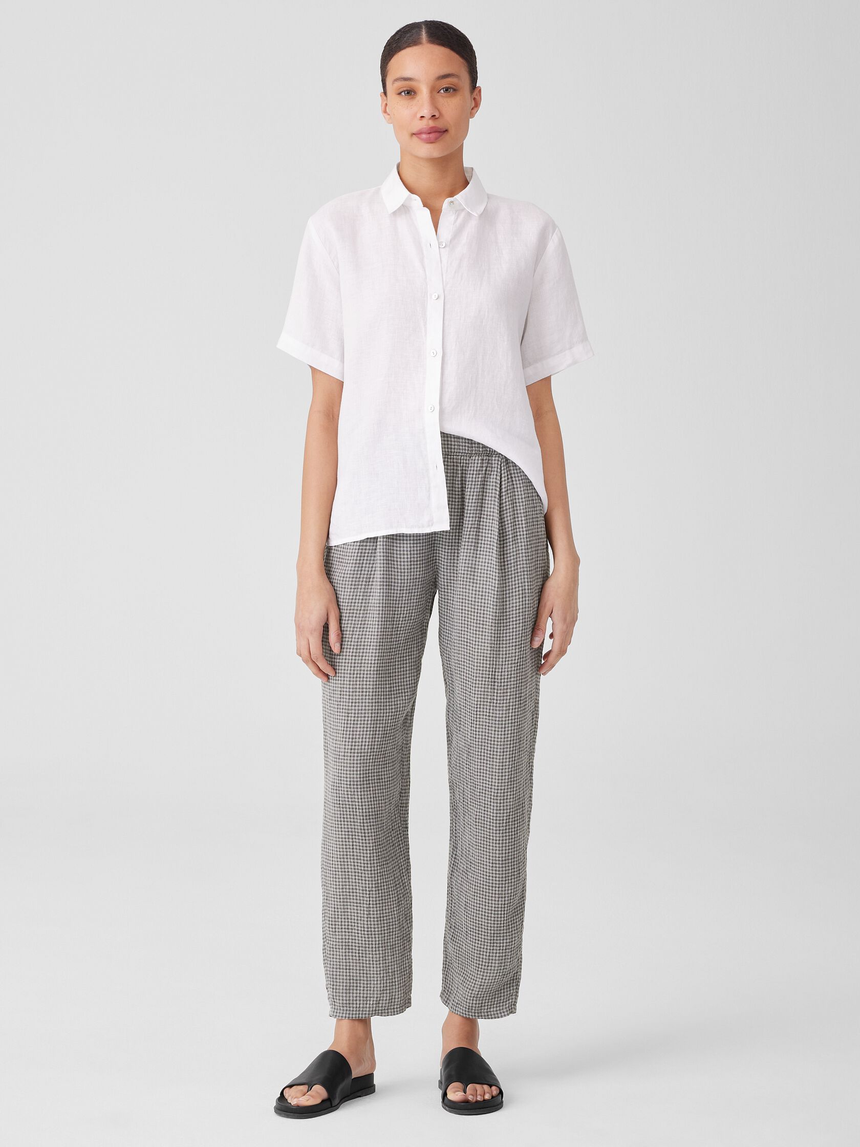 Puckered Organic Linen Tapered Pant