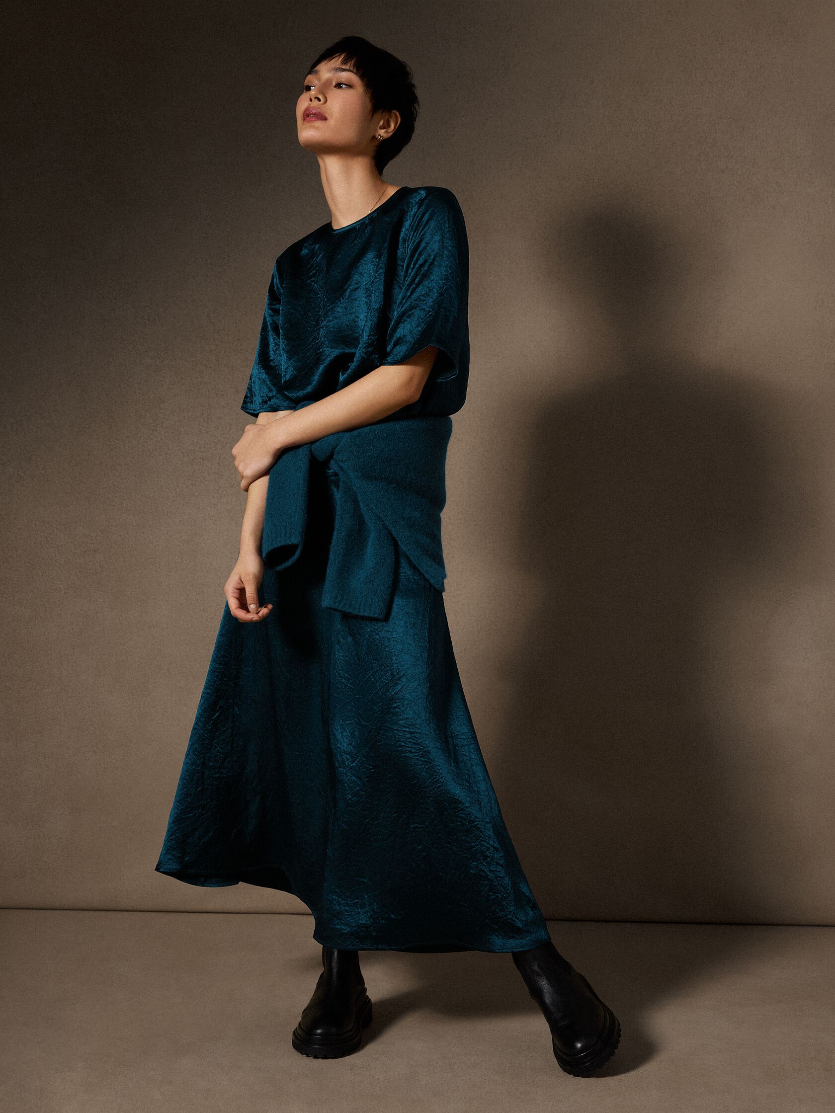 Textured Satin Half-Circle Skirt