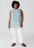 Puckered Organic Linen Mock Neck Top