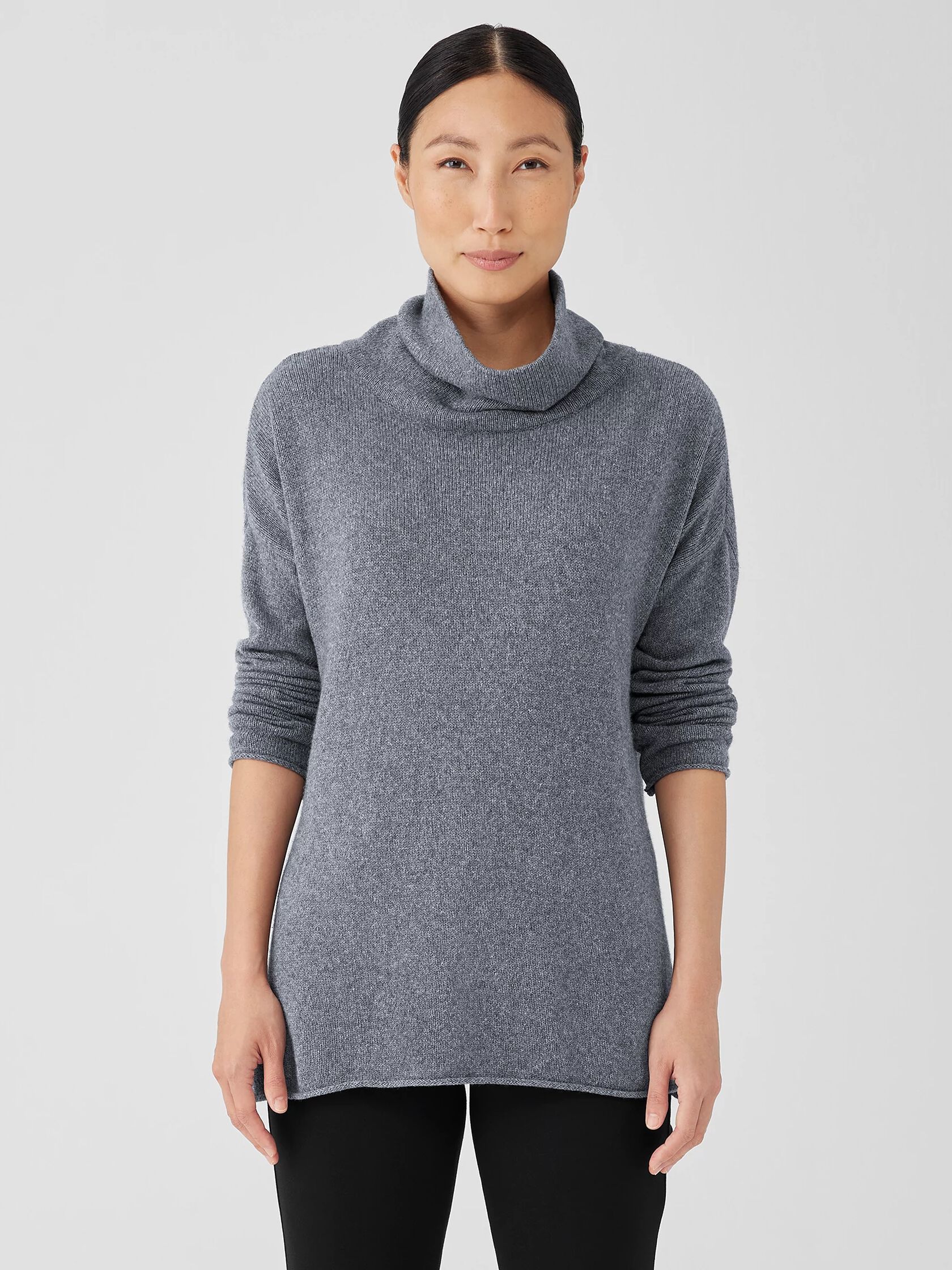 Cotton and Recycled Cashmere Turtleneck Long Top