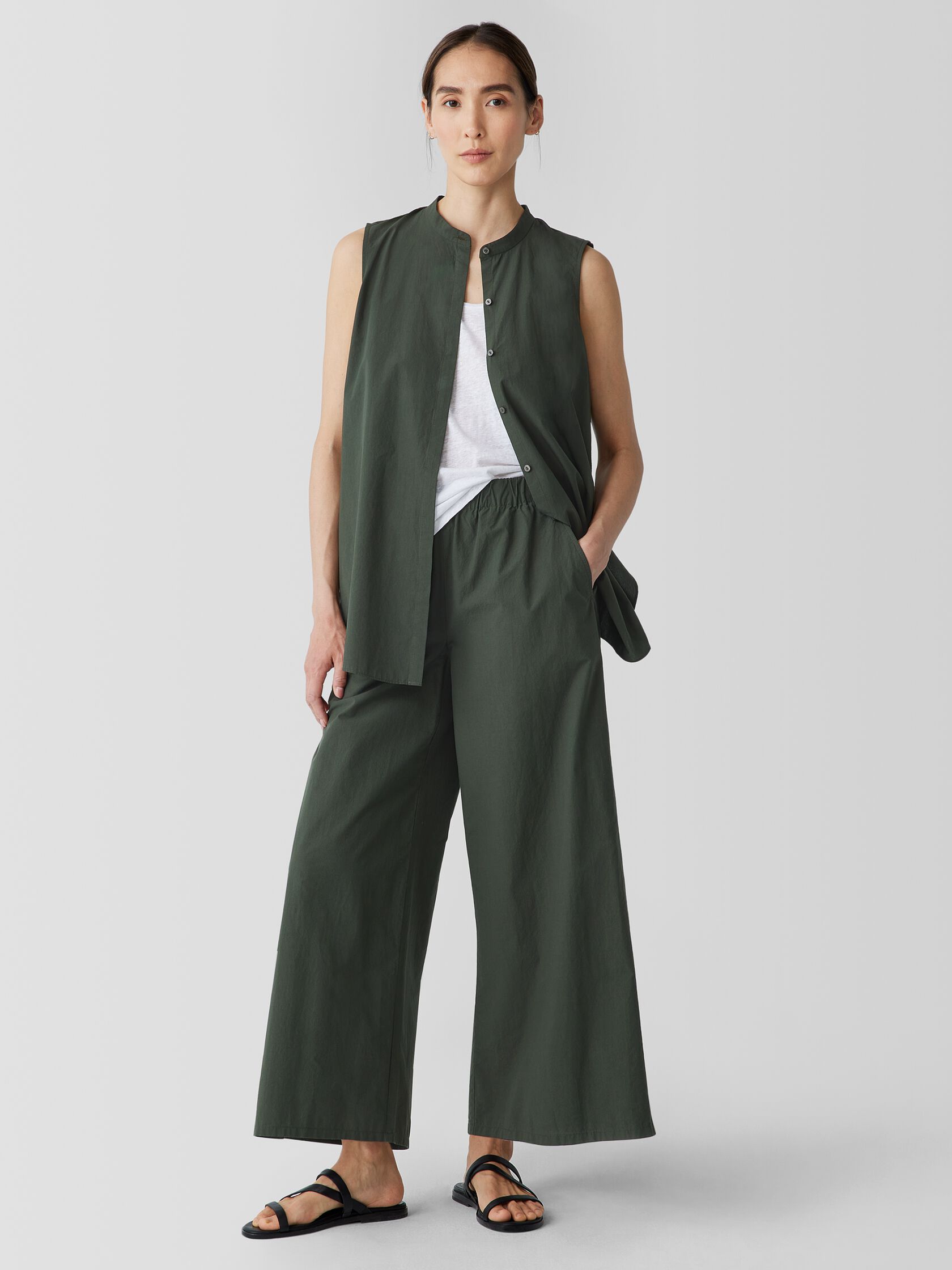 Washed Organic Cotton Poplin Wide-Leg Pant