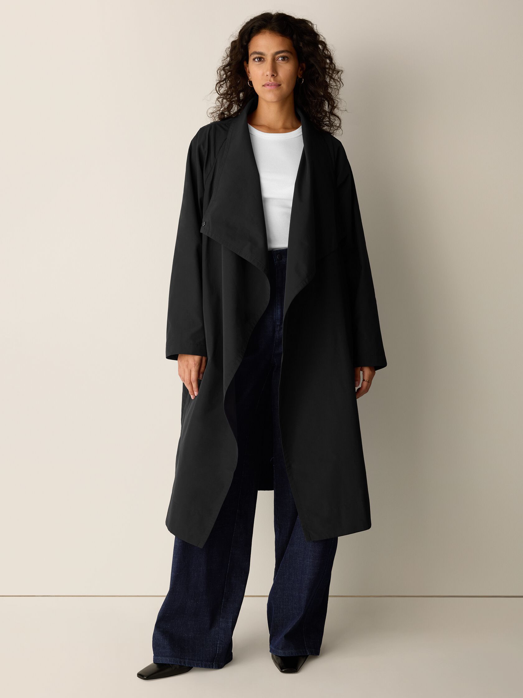 Light Cotton Nylon Drape Neck Coat