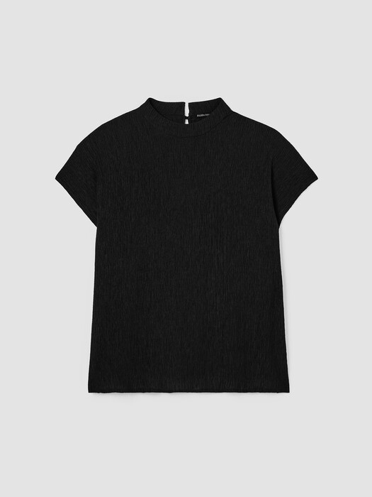 Woven Plisse Mock Neck Top