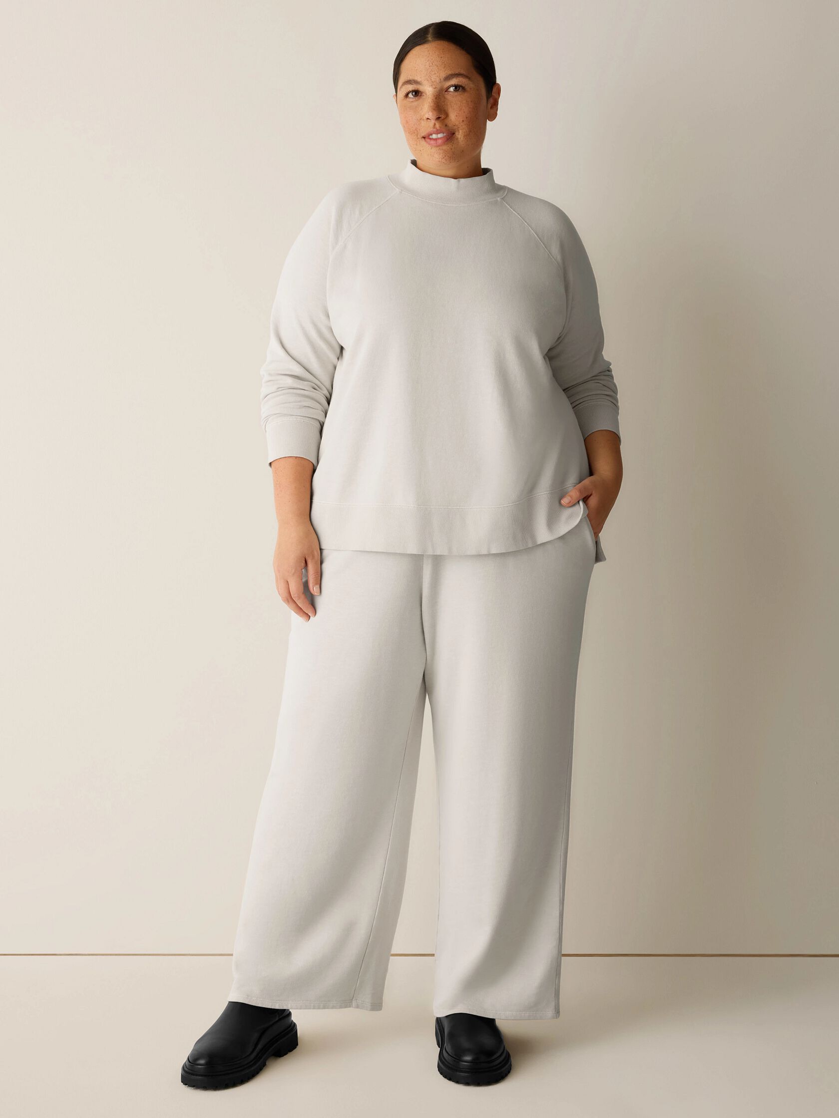 Garment-Dyed Organic Cotton Terry Wide-Leg Pant