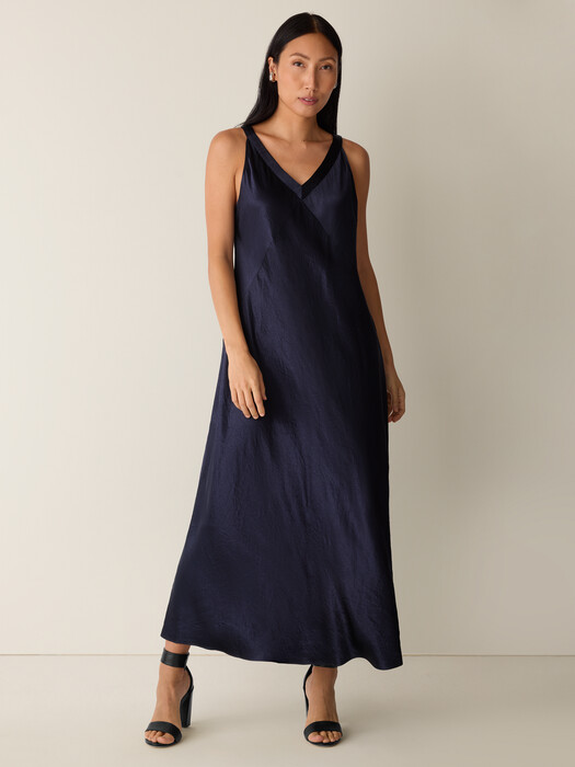 Textured Satin V-Neck Dress