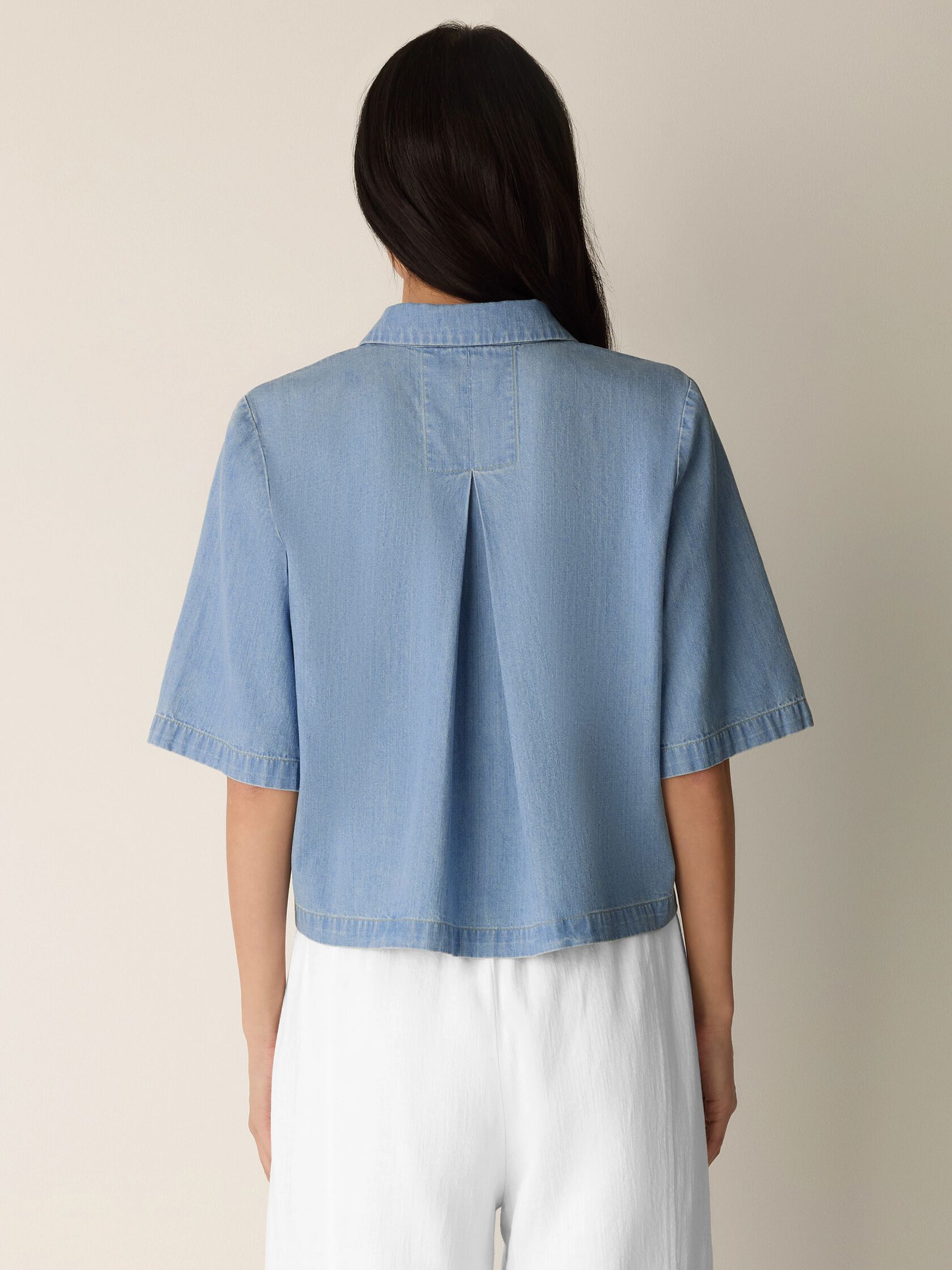 Lightweight Organic Cotton Denim Elbow-Sleeve Shirt