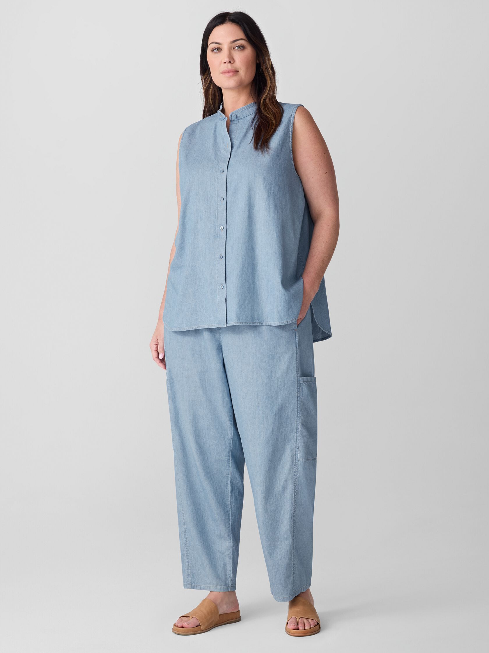 Airy Organic Cotton Twill Sleeveless Shirt