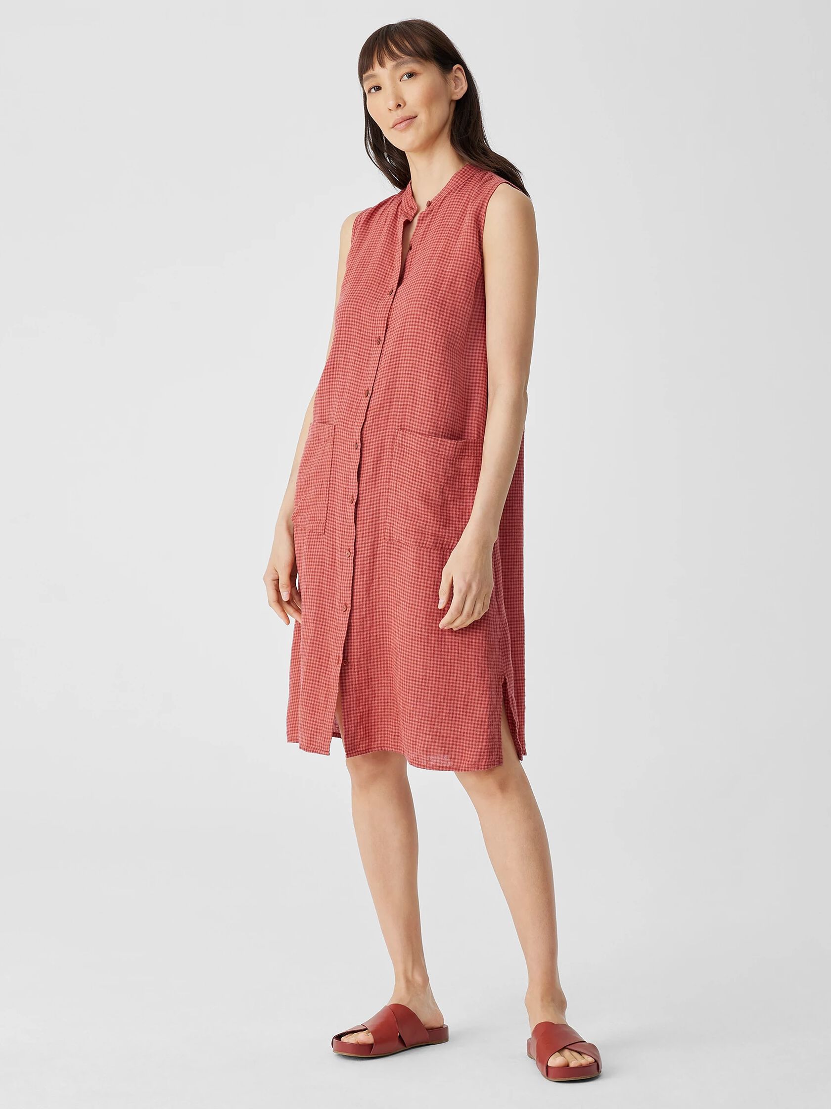 Puckered Organic Linen Sleeveless Dress