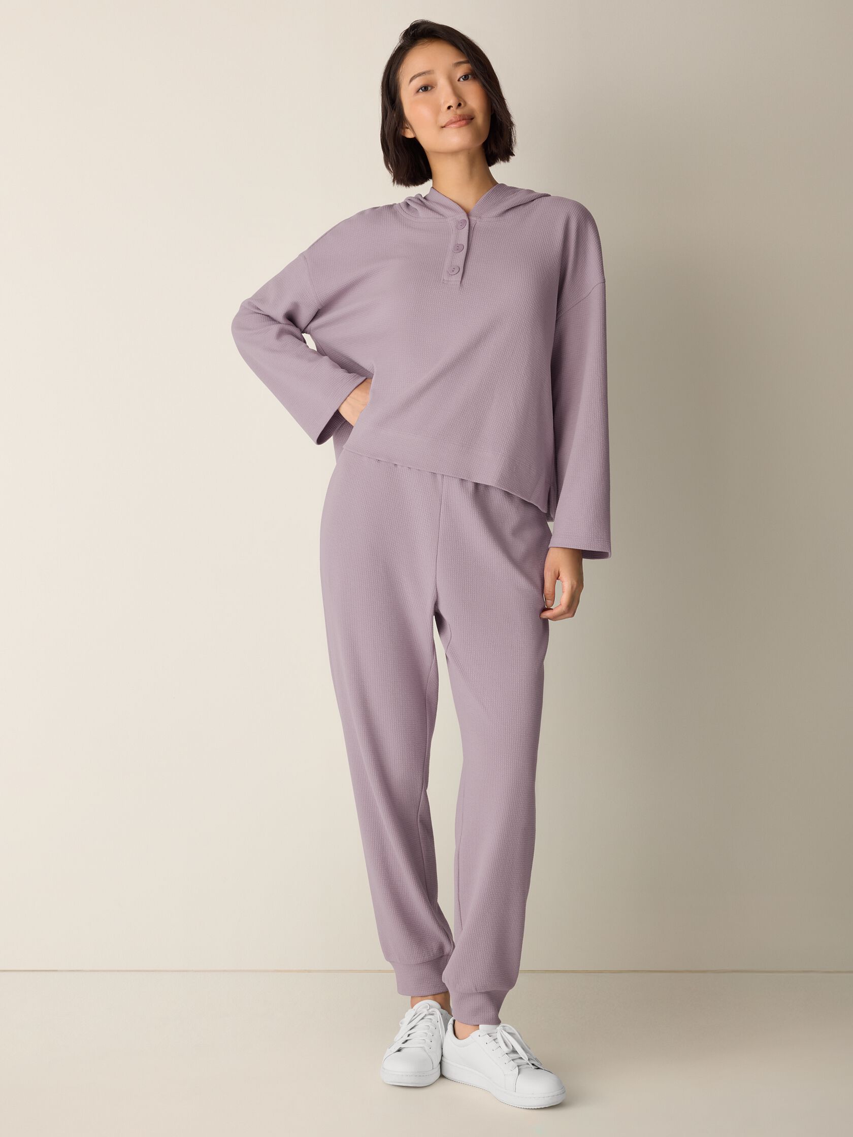 Waffle Cotton Blend Doubleknit Hooded Top