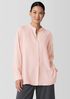 Silk Georgette Crepe Band Collar Shirt