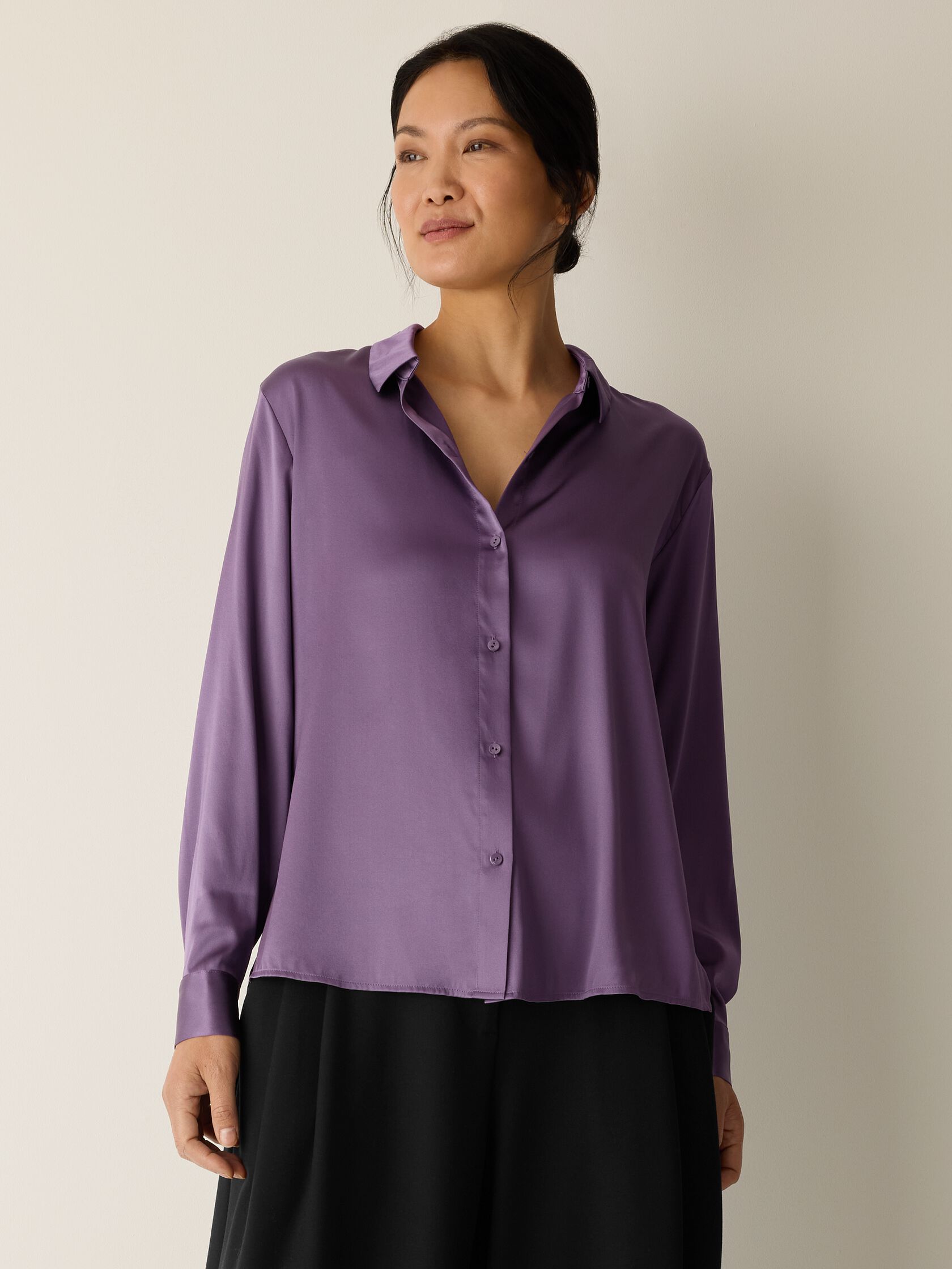 Stretch Silk Charmeuse Classic Collar Shirt