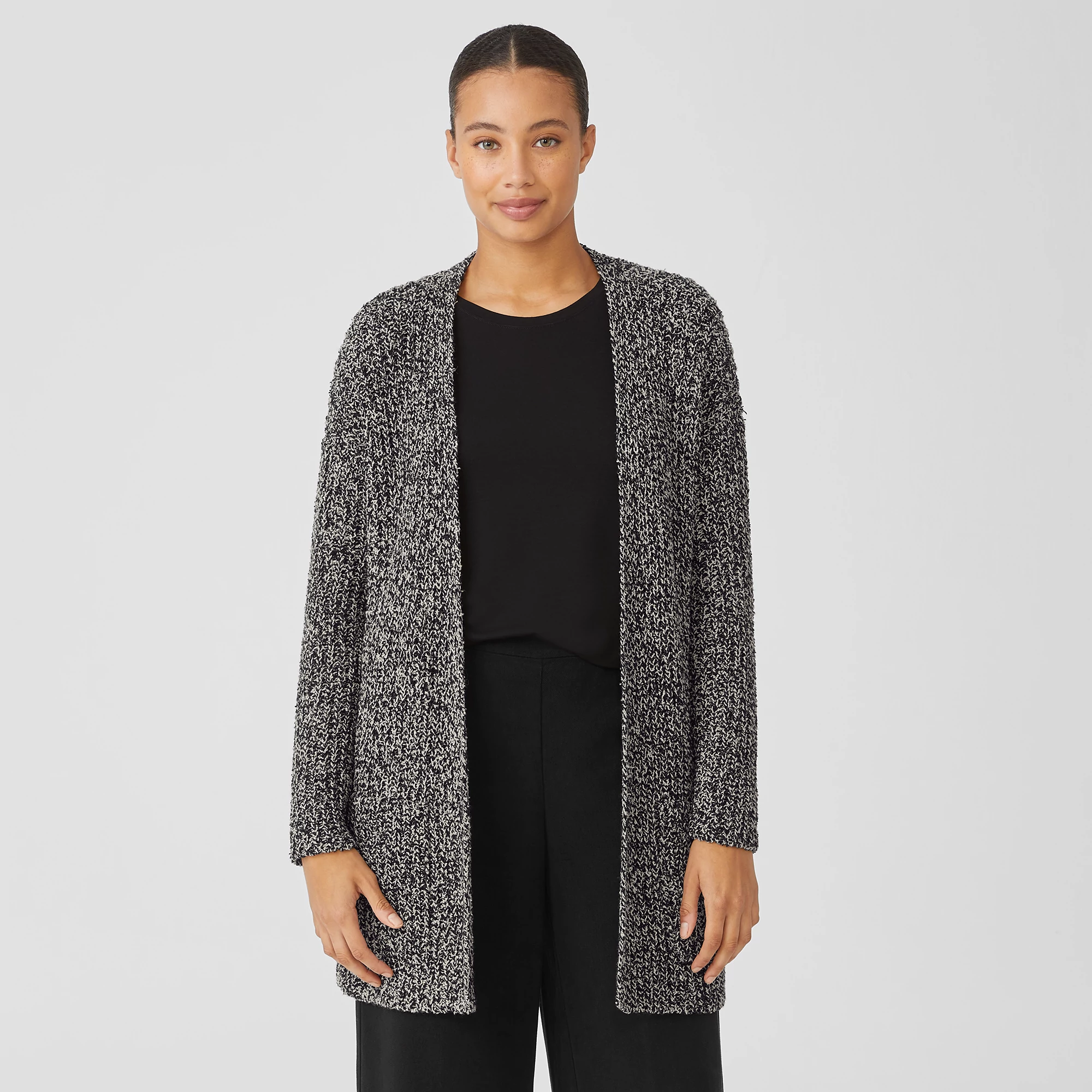 Eileen Fisher Long Pocket Organic Cotton Cardigan in Black at Nordstrom, Size Large