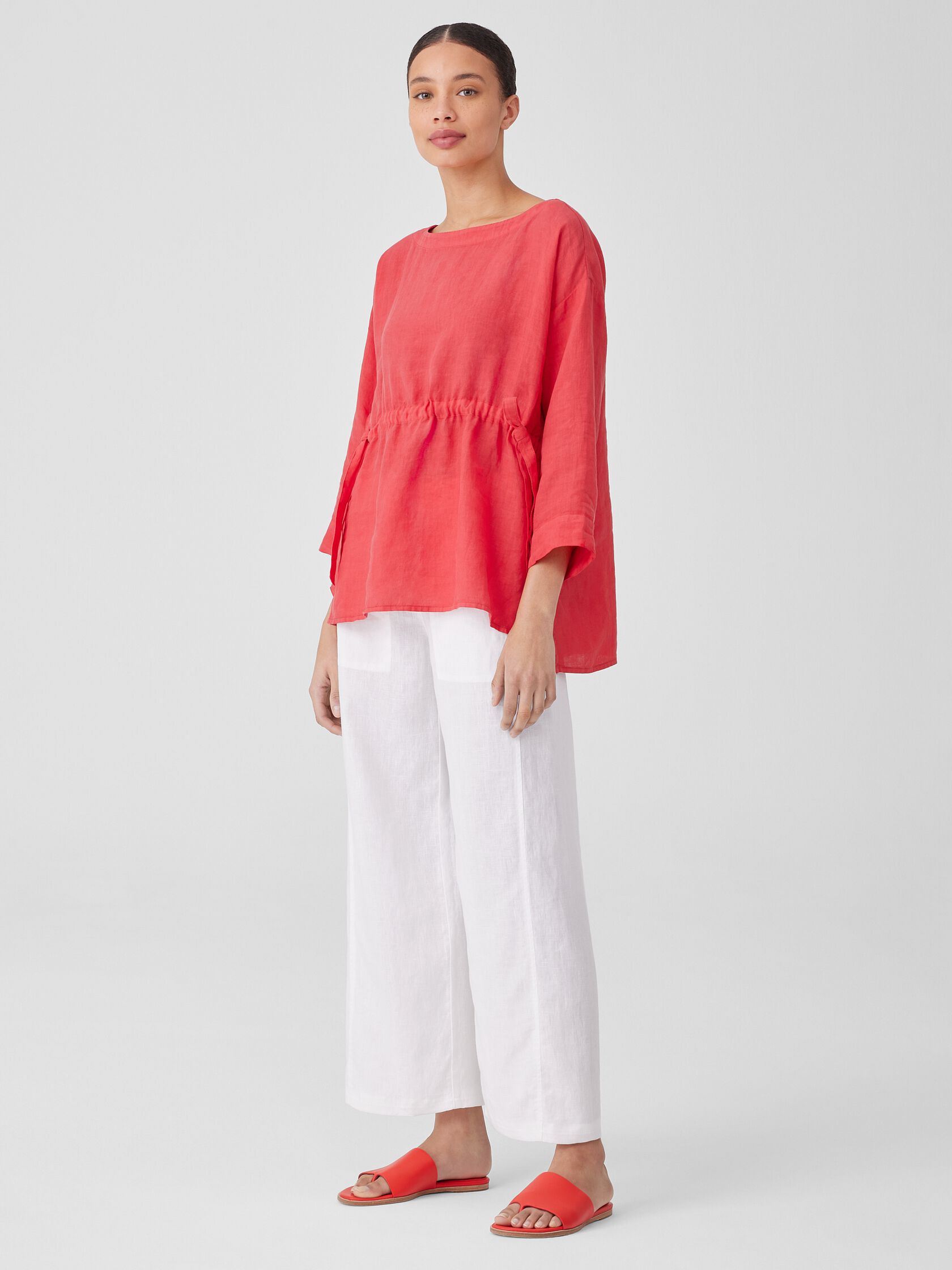 Garment-Dyed Handkerchief Linen Drawstring Top
