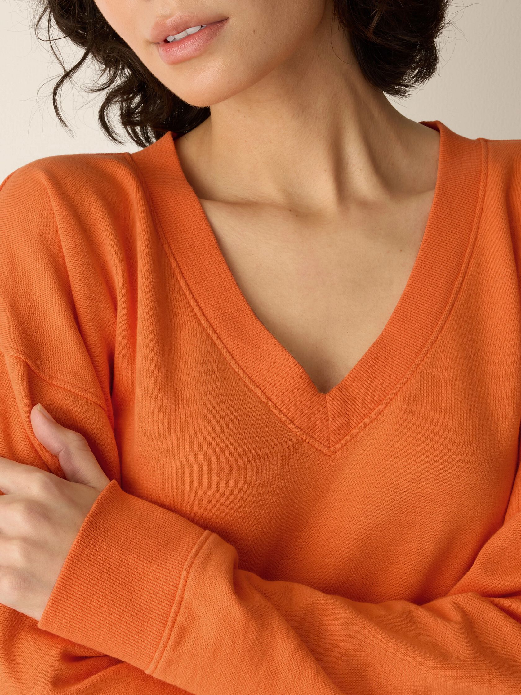 Garment-Dyed Organic Cotton Terry V-Neck Top