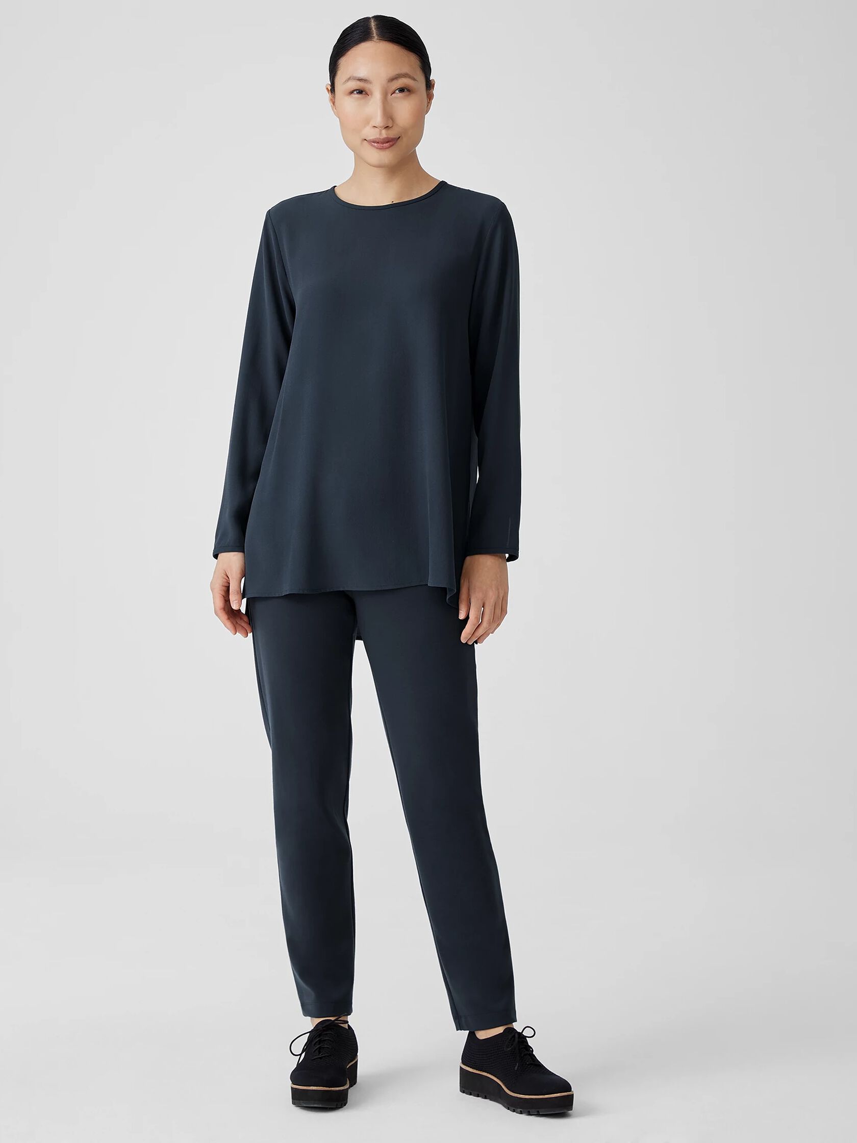Silk Georgette Crepe Round Neck Top