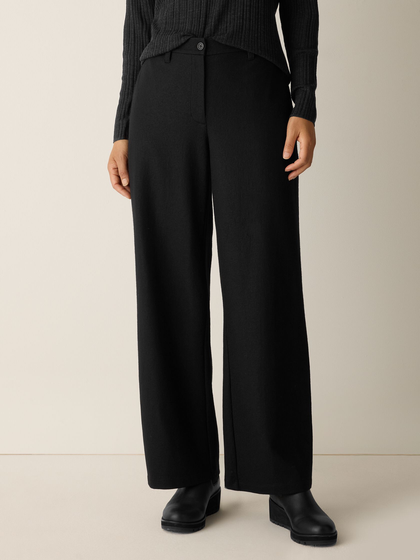 Felted Wool Jersey Wide-Leg Trouser