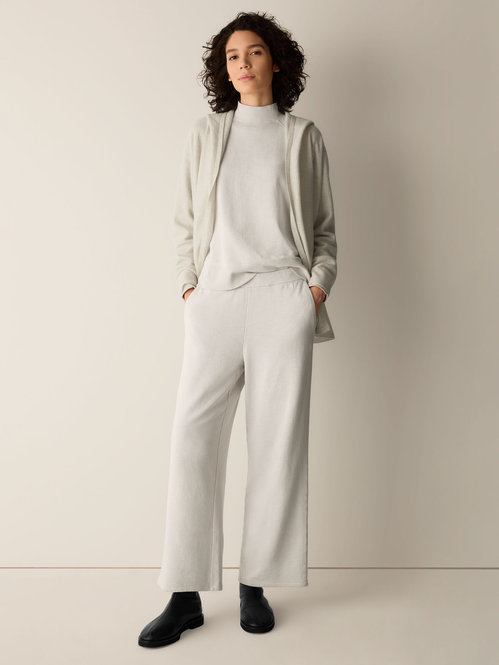 Garment-Dyed Organic Cotton Terry Wide-Leg Pant
