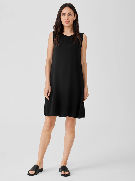 Silk Georgette Crepe Round Neck Dress