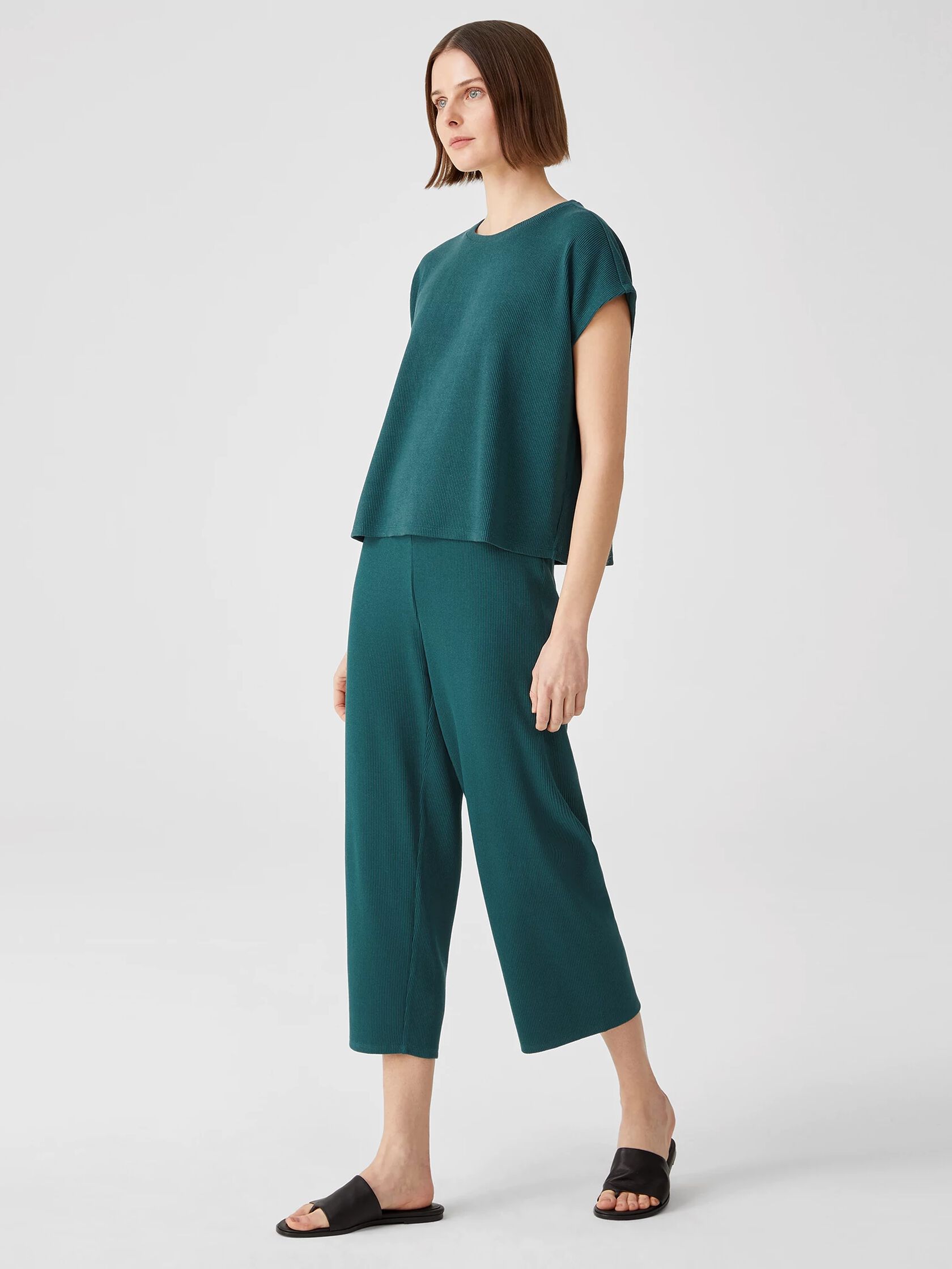 Ribbed Organic Cotton Blend Straight Pant