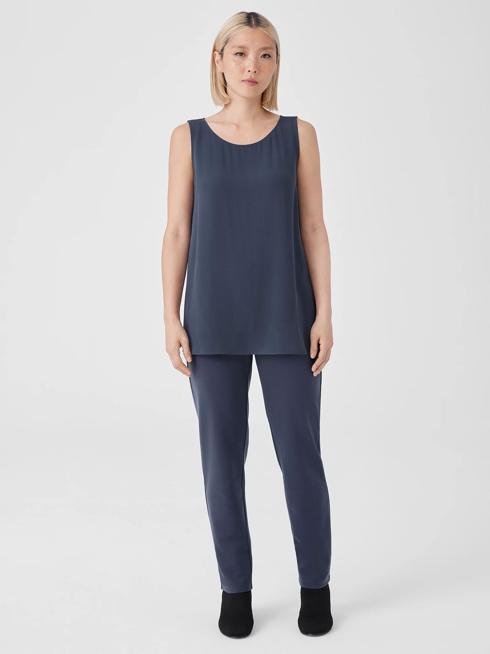 Silk Georgette Crepe Ballet Neck Tank