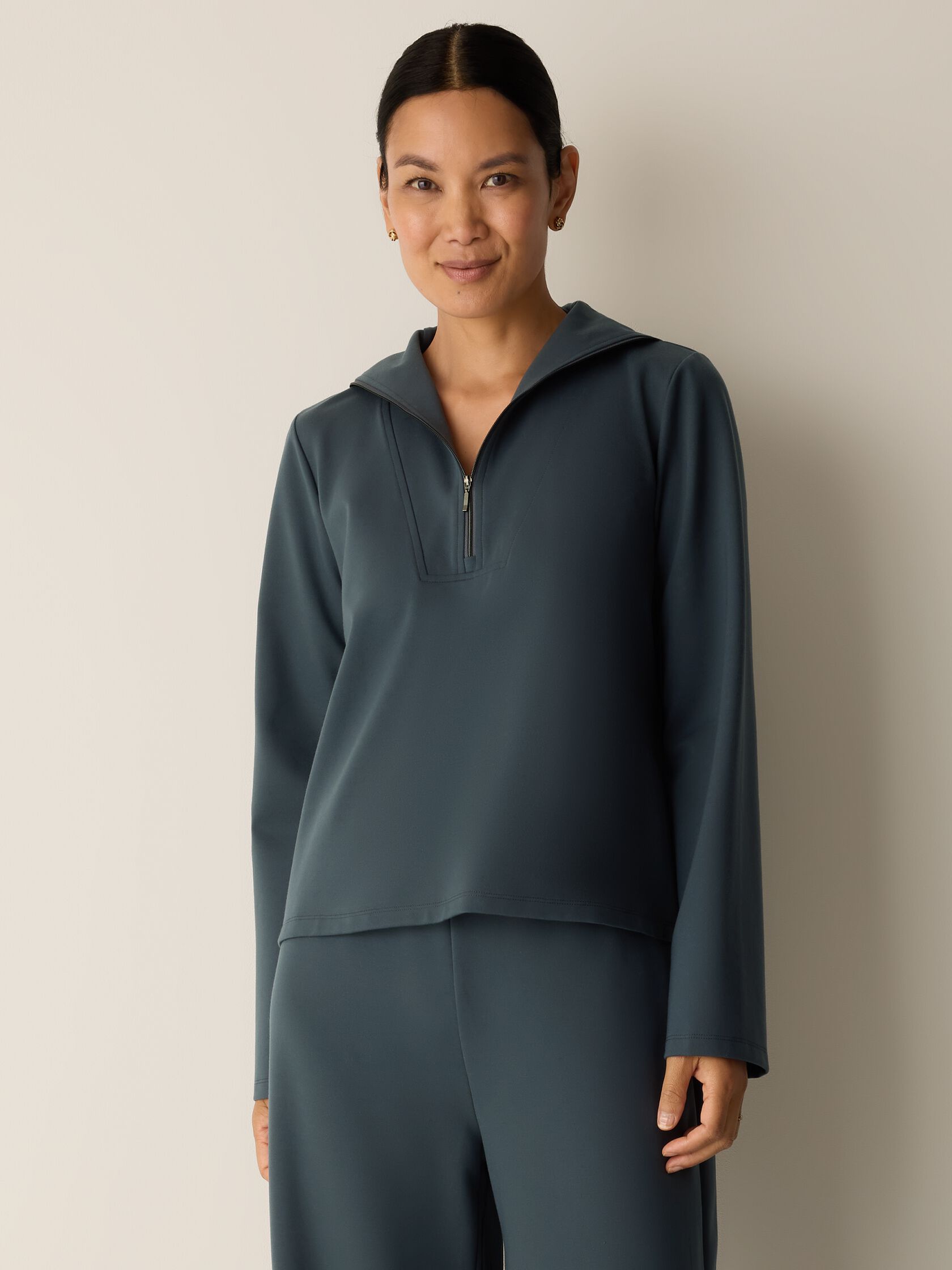 Lightweight Ponte Funnel Neck Top