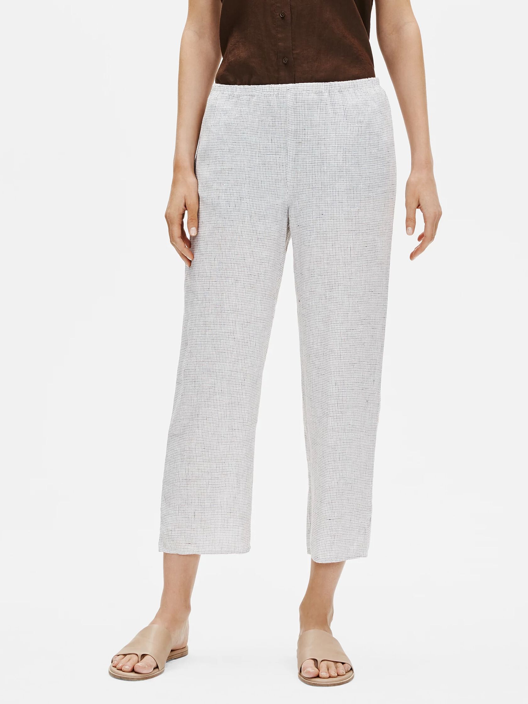 Organic Linen Check Straight Pant