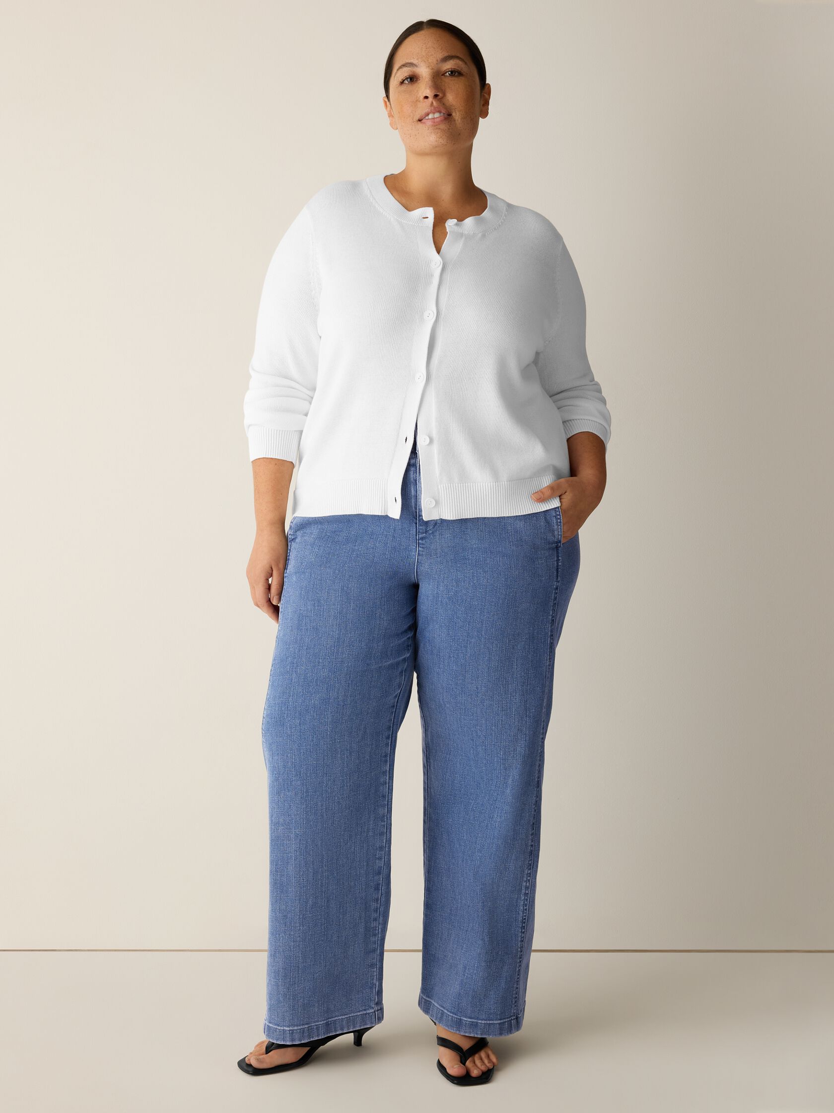 Cotton Stretch Denim Wide-Leg Trouser