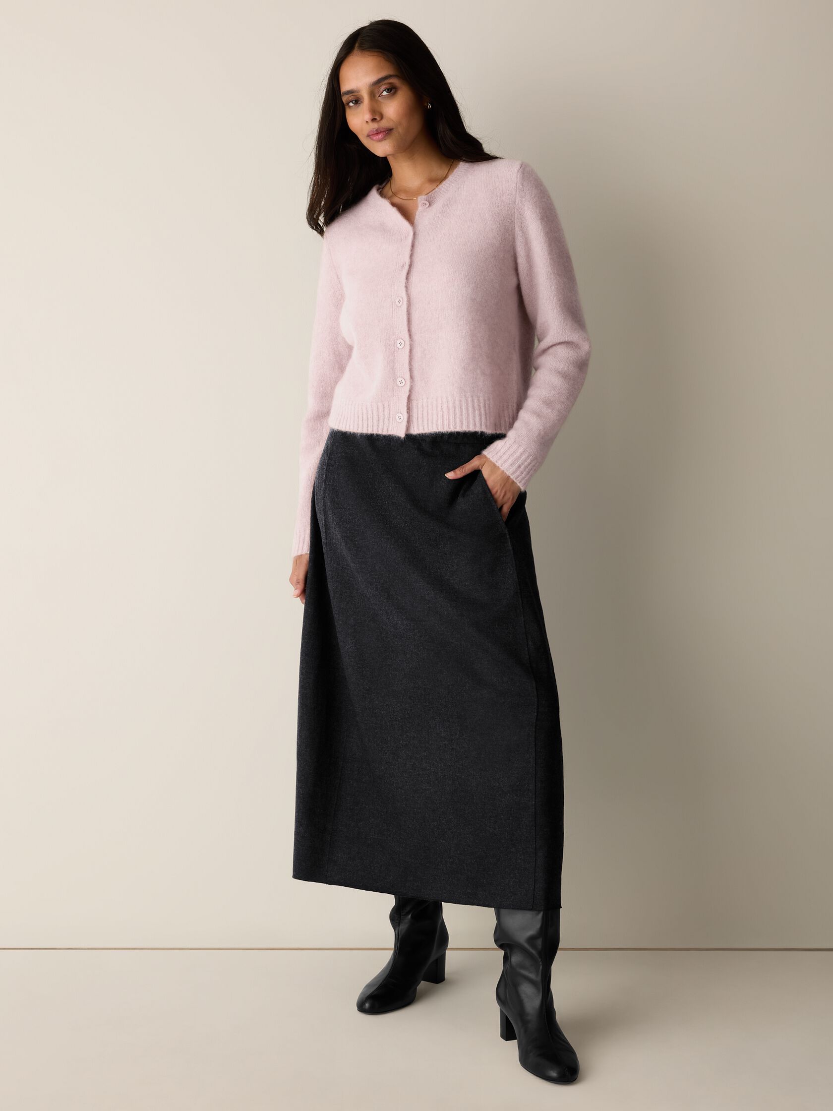 Mohair Plush M&eacute;lange Crew Neck Cardigan