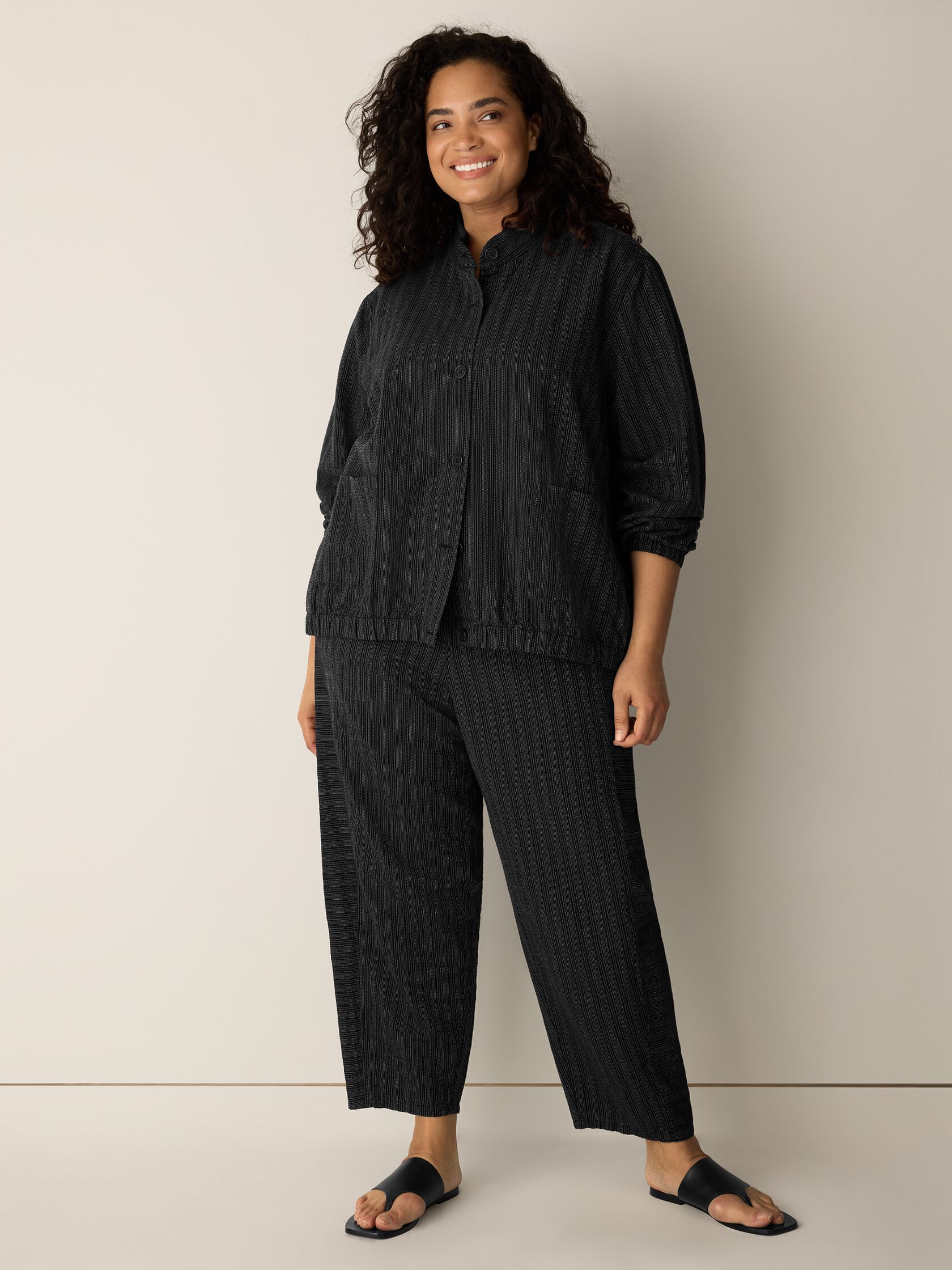 Cotton Blend Stripe Stitch Flight Jacket